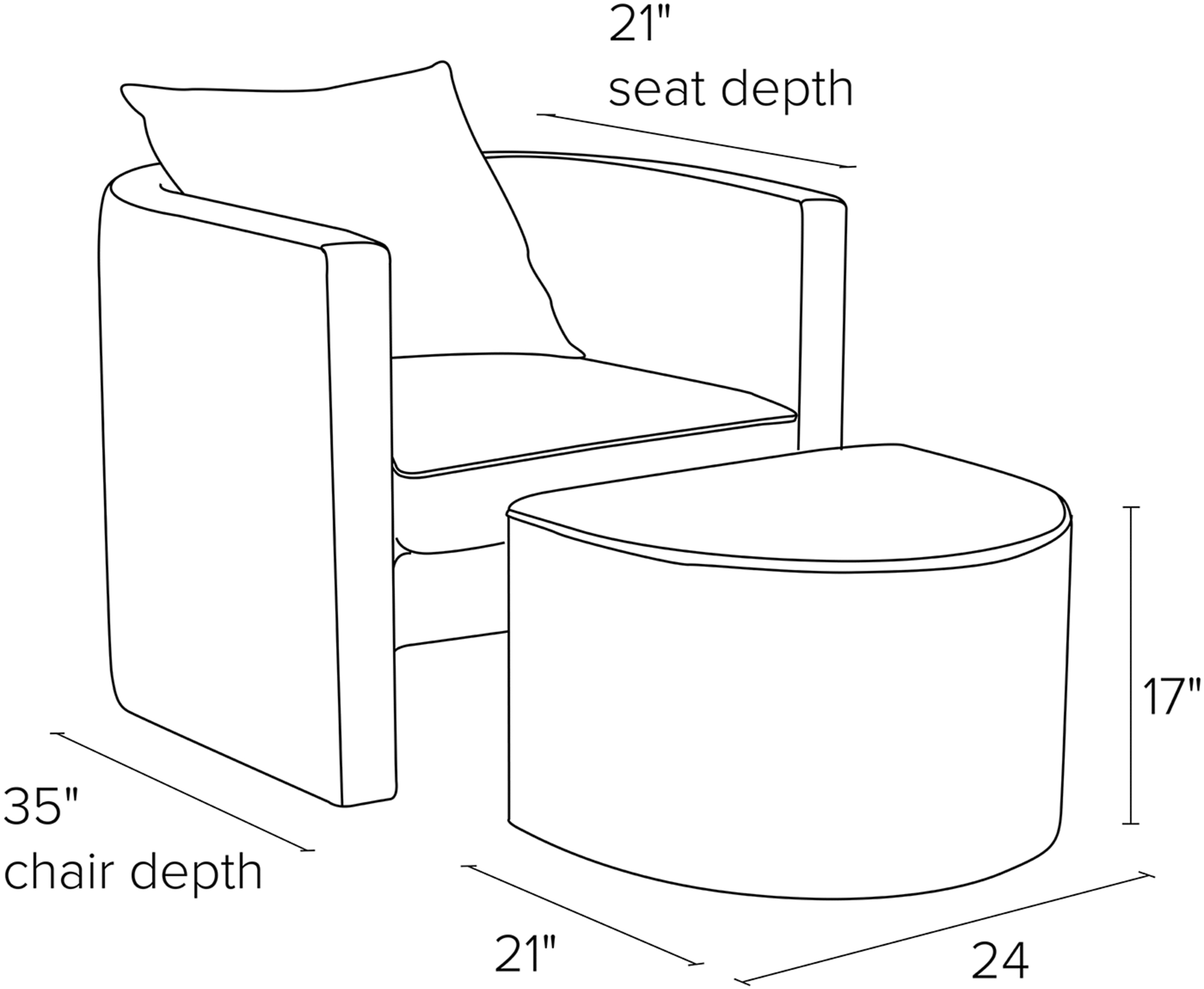 Silva Chair & Ottoman's Side Dimension Drawing.