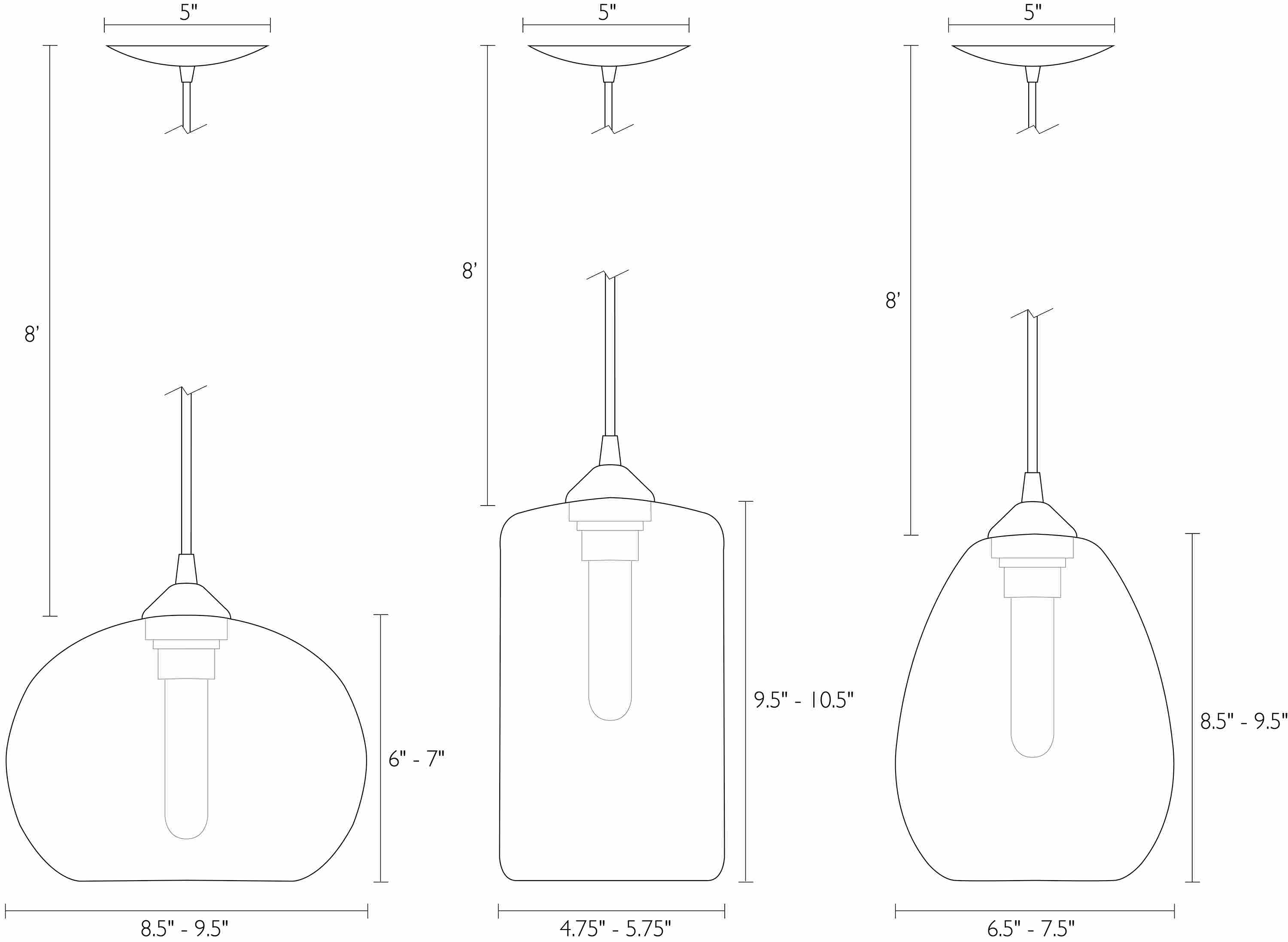 Detail of Sky pendant dimension drawings.