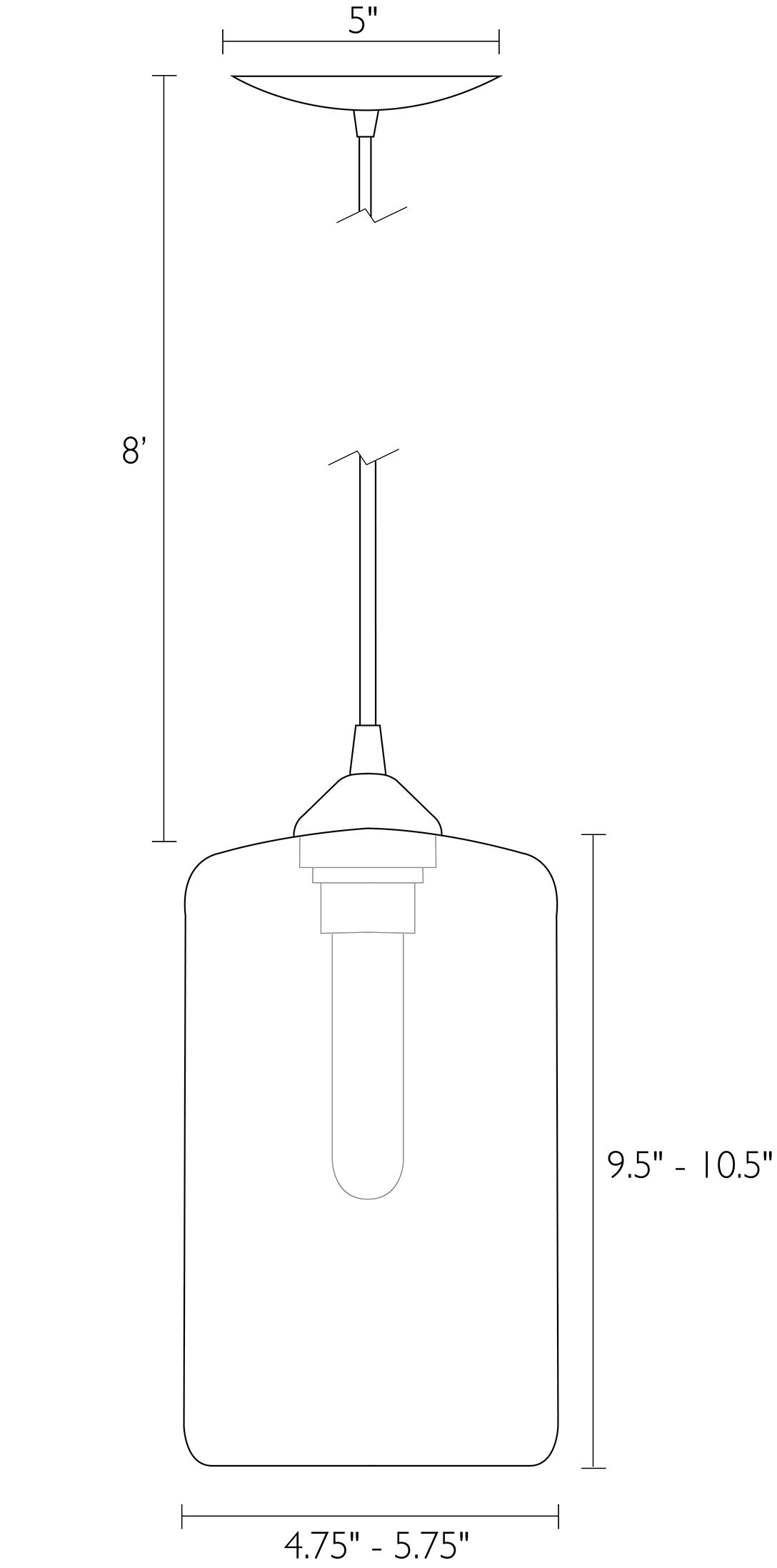Illustration of Sky Cylinder Pendant with dimensions.