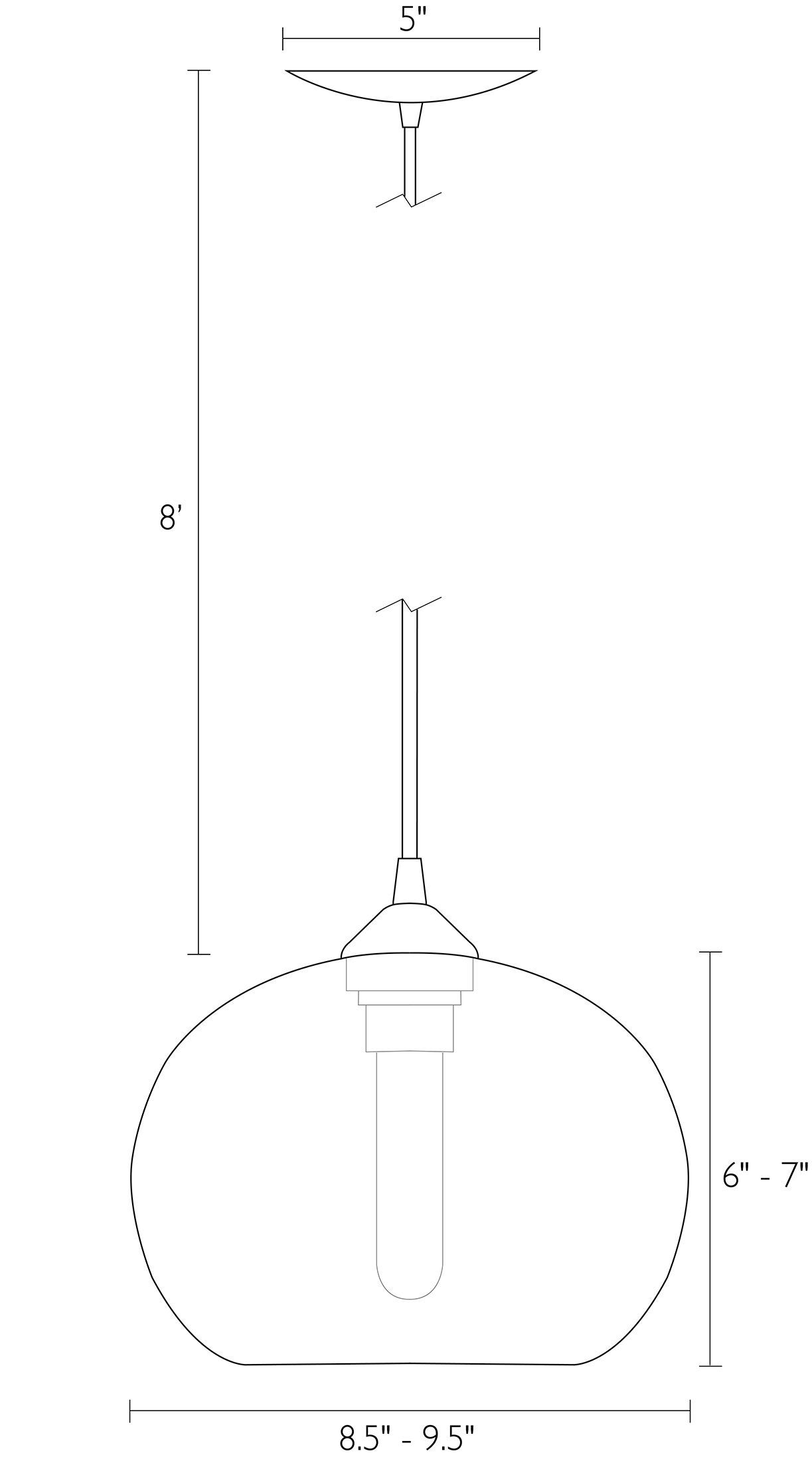 Illustration of Sky Globe Pendant with dimensions.