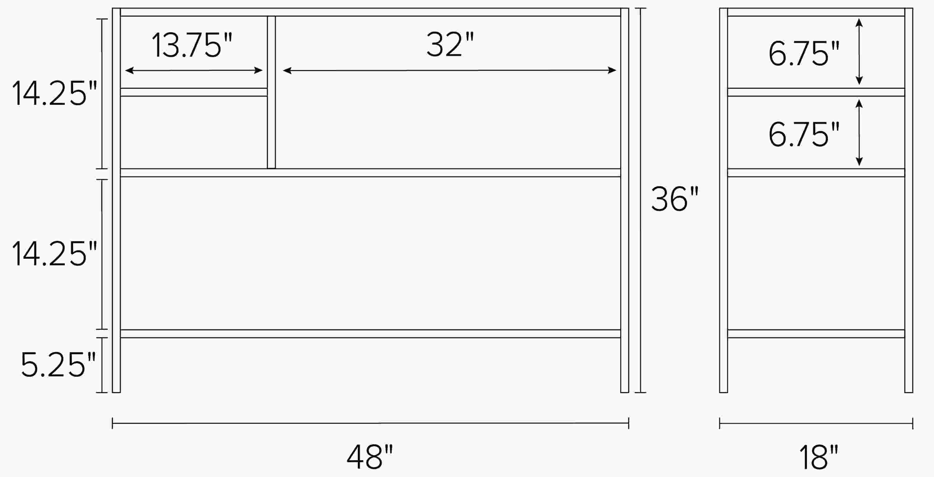 Slim 48w 18d 36h Outdoor Kitchen Island  Dimension Drawing.