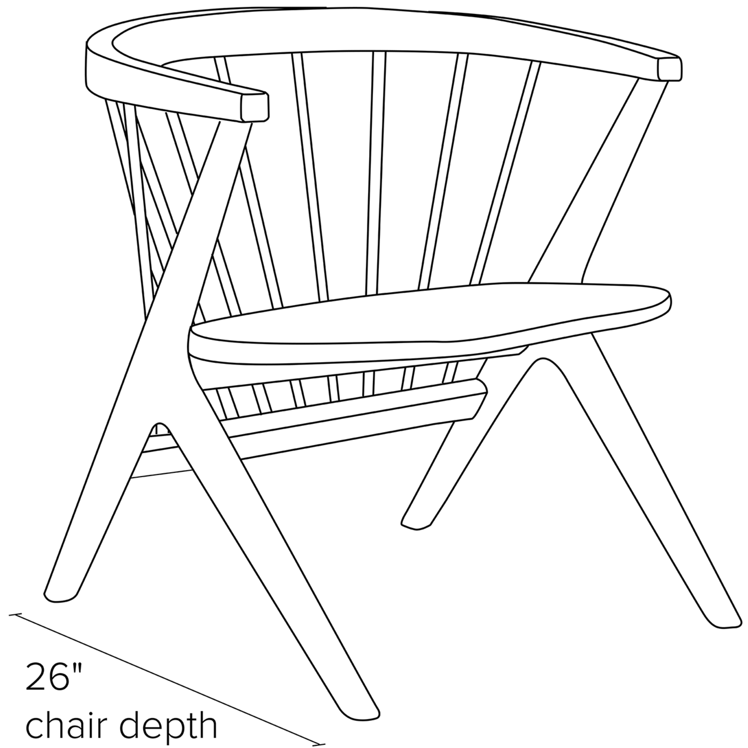 Side view dimension illustration of Soren chair.