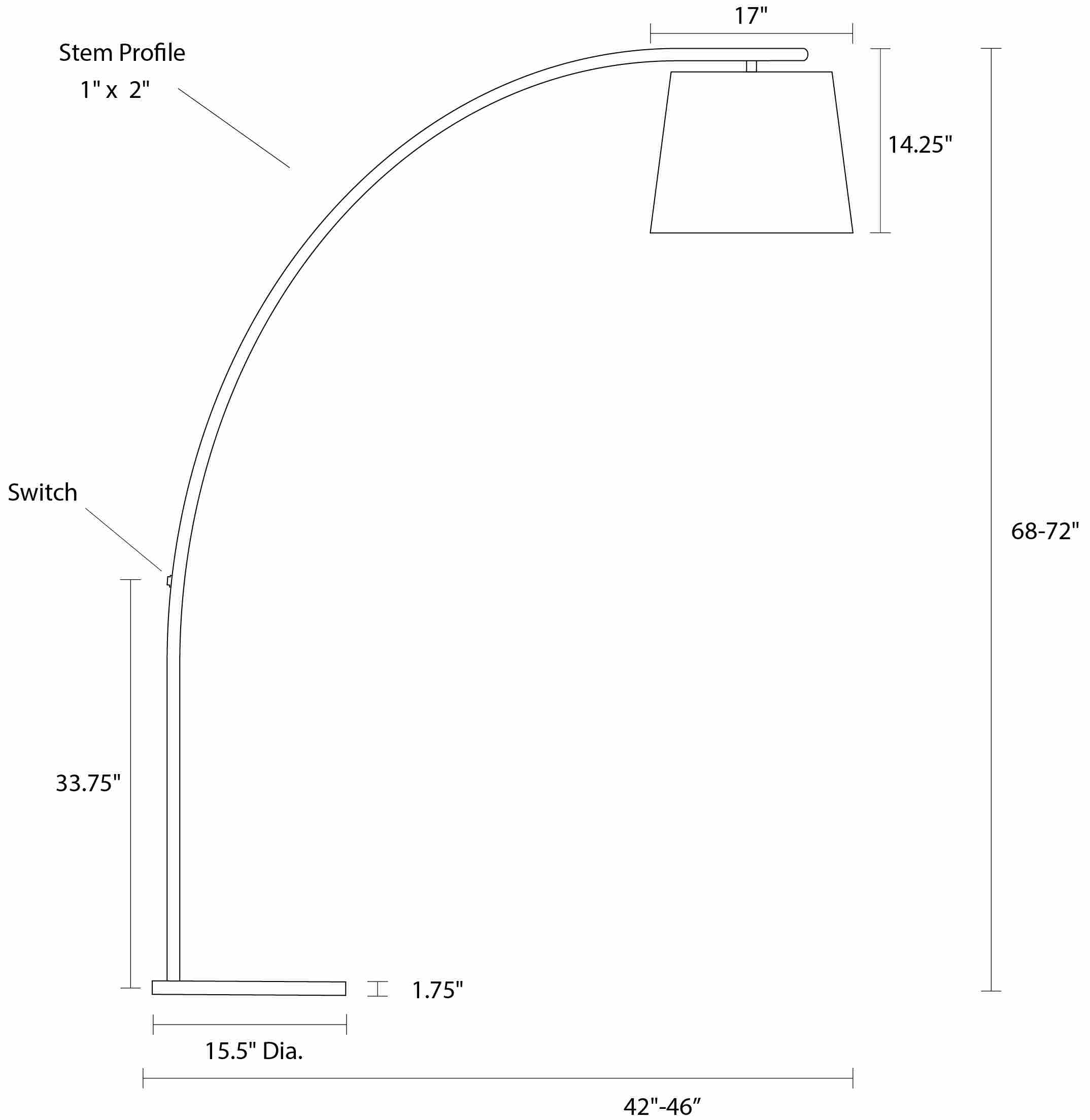 Streeter 68h Floor Lamp in Wood Dimension Drawing.