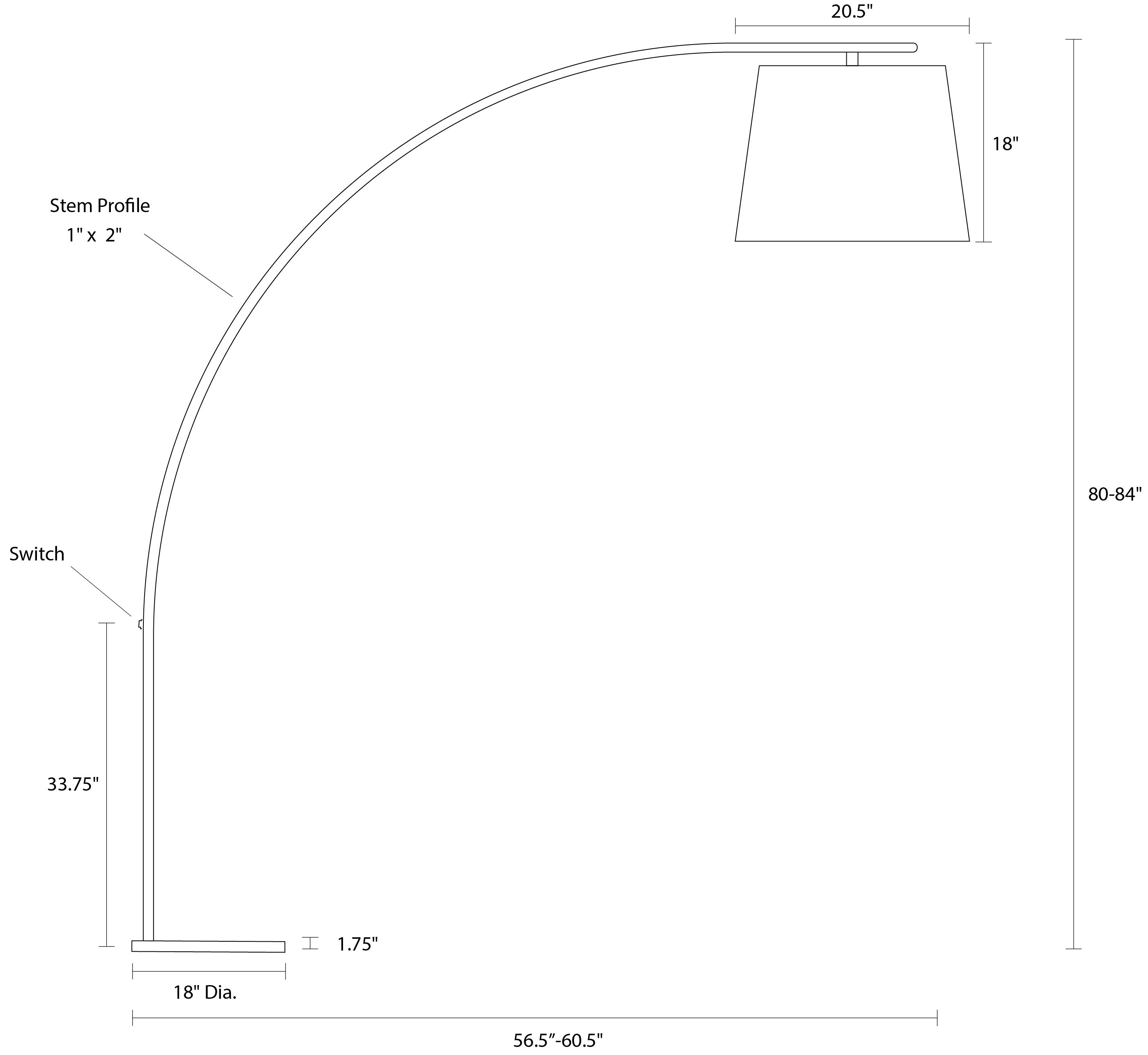 Streeter 80h Floor Lamp in Wood Dimension Drawing.