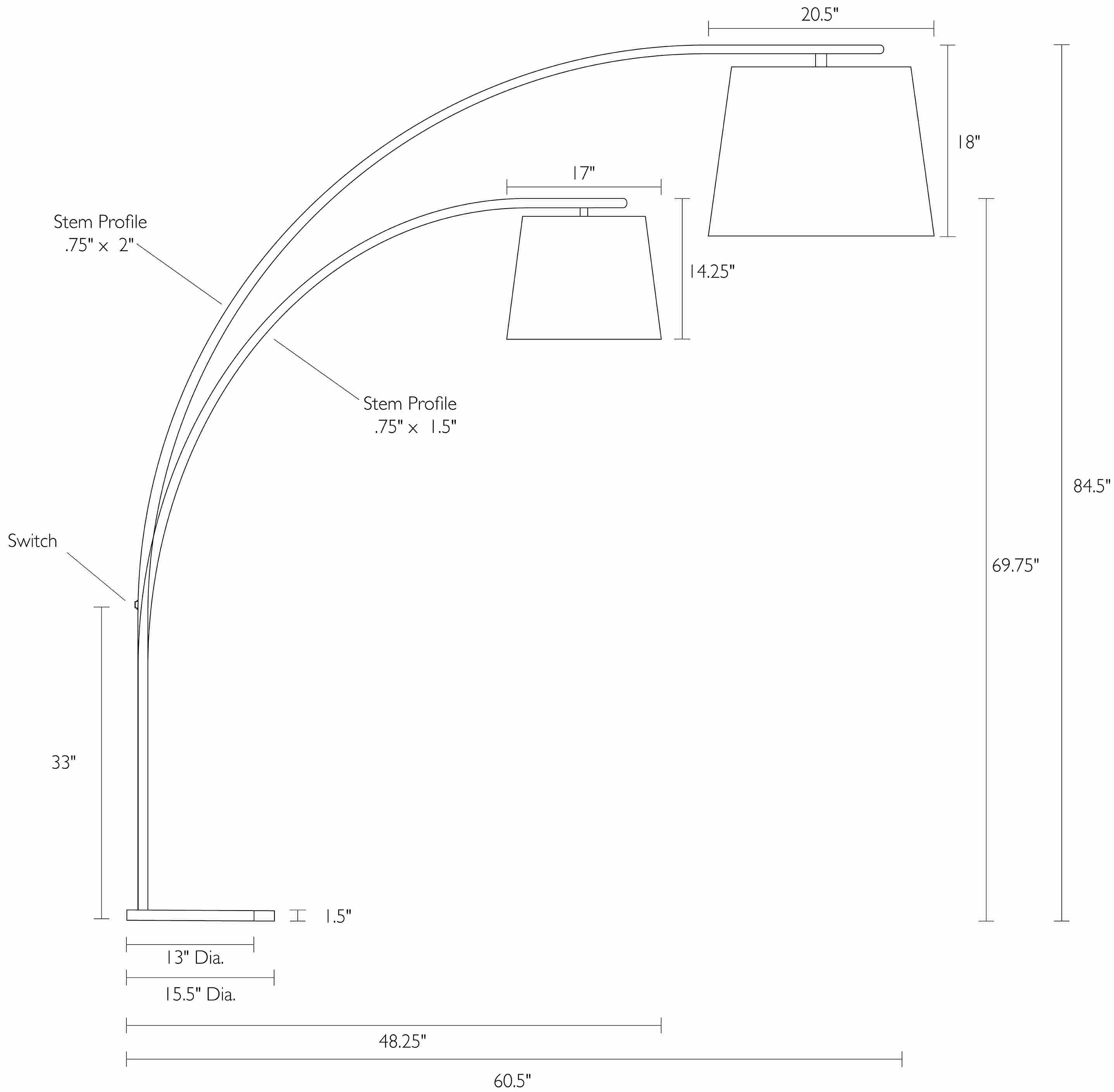 Streeter Floor Lamp's Dimension Drawings.