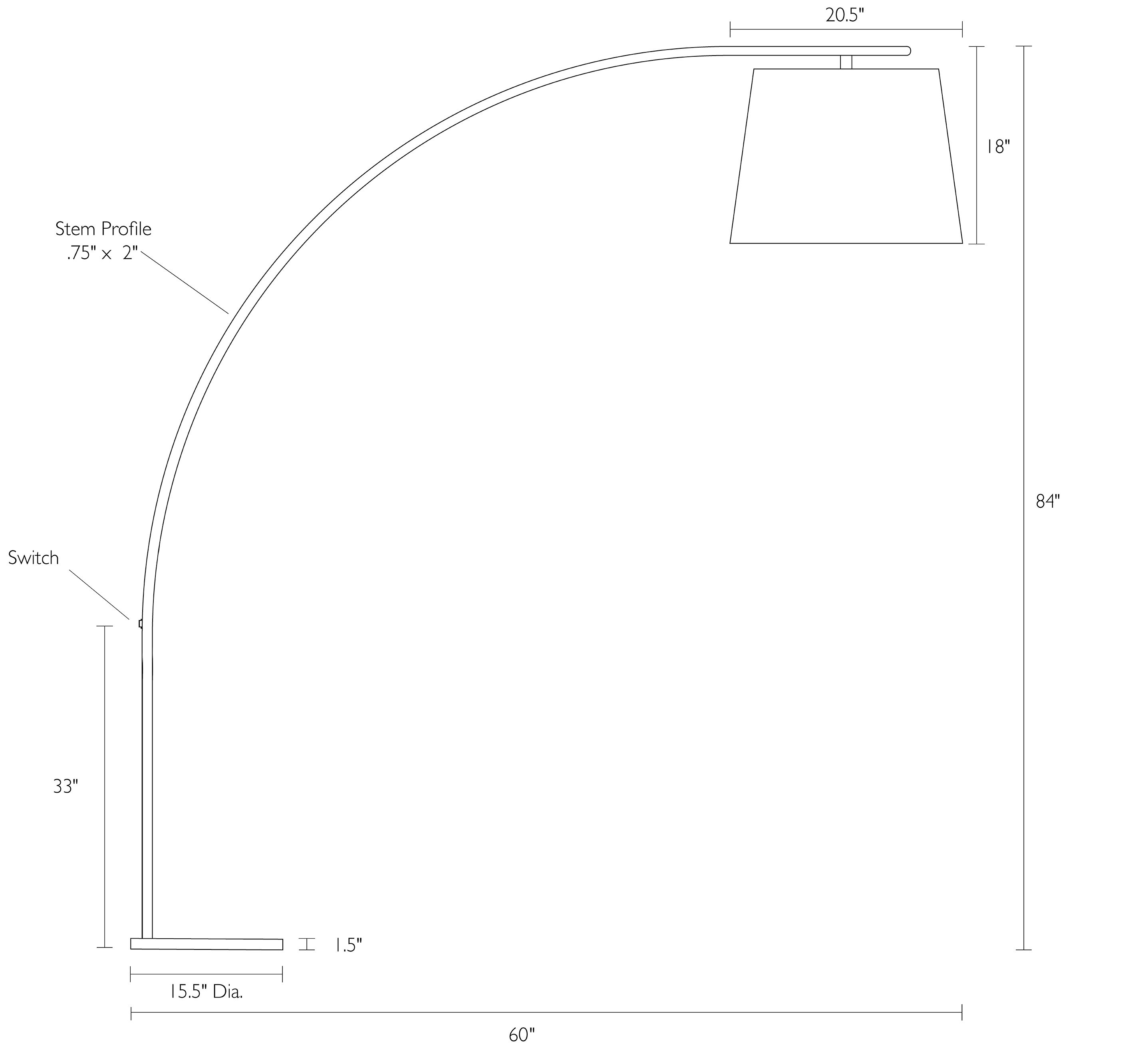 Illustration of Streeter 84 high Metal Floor Lamp with dimensions.