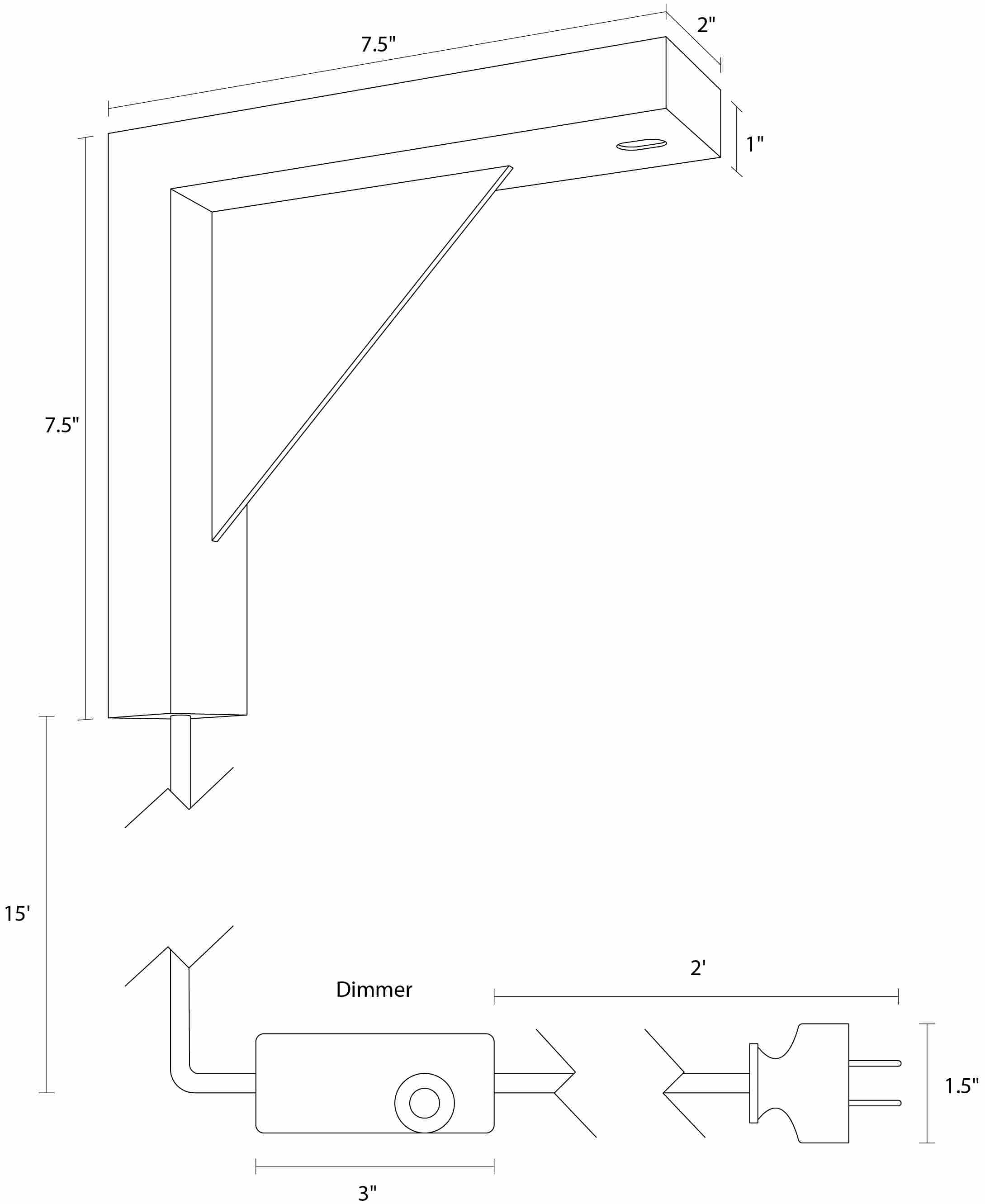 Detail of Tandem wall mount dimension drawing.