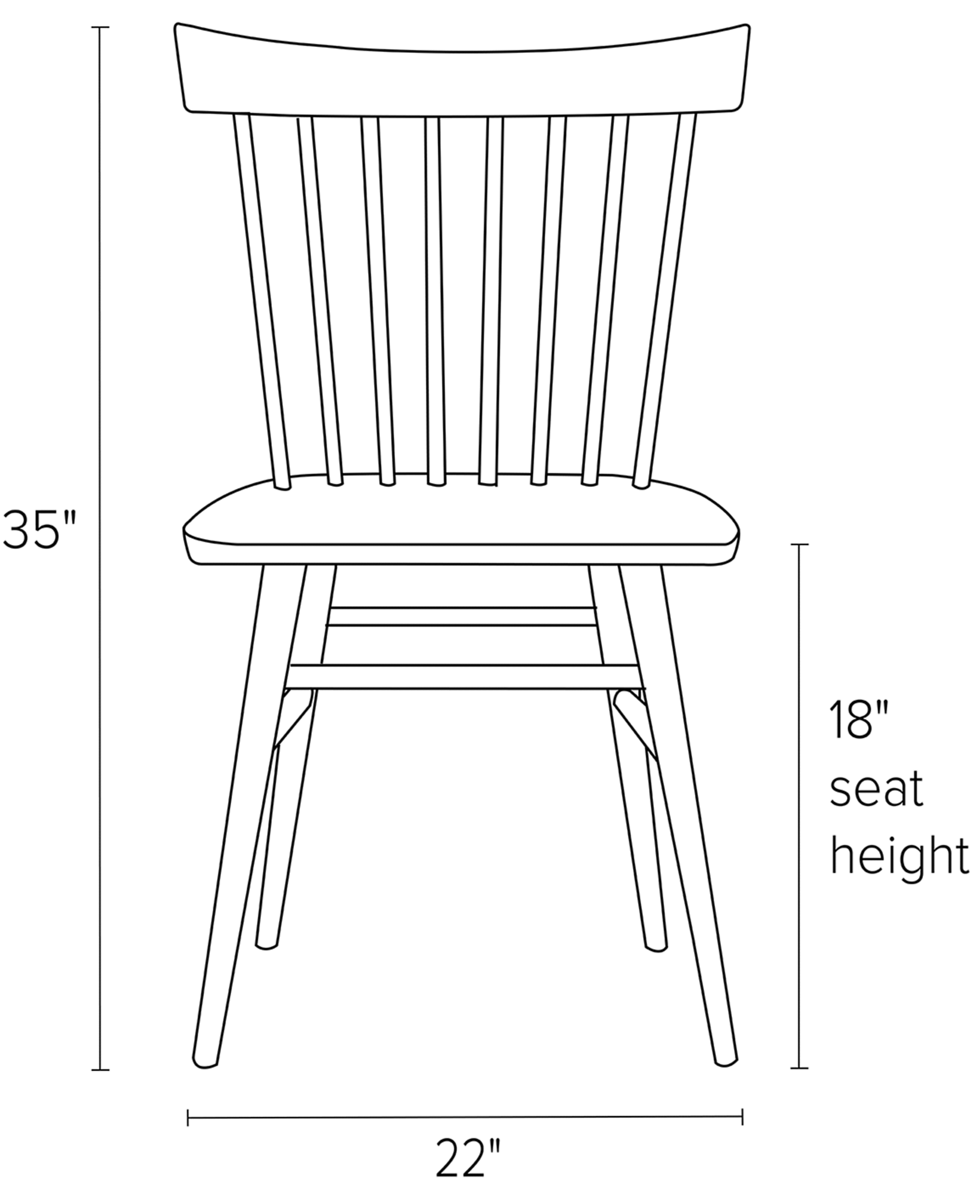 Front view dimension illustration of Thatcher side chair.