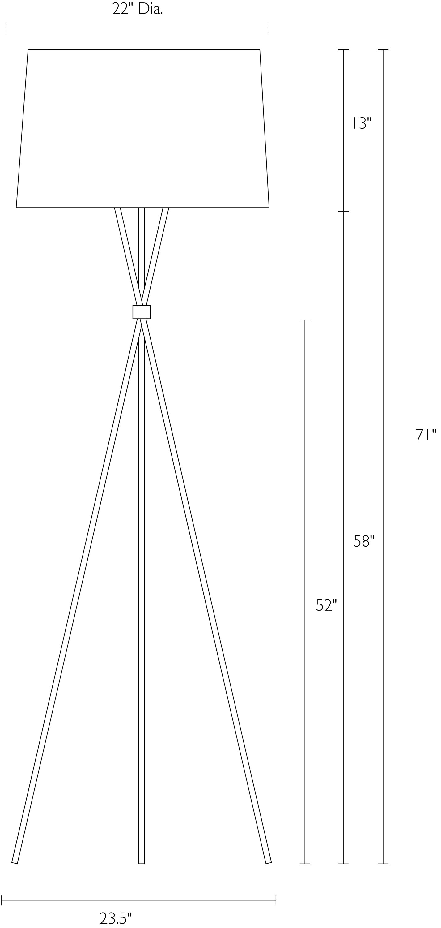 Detail of Tri-Plex floor lamp dimension drawing.