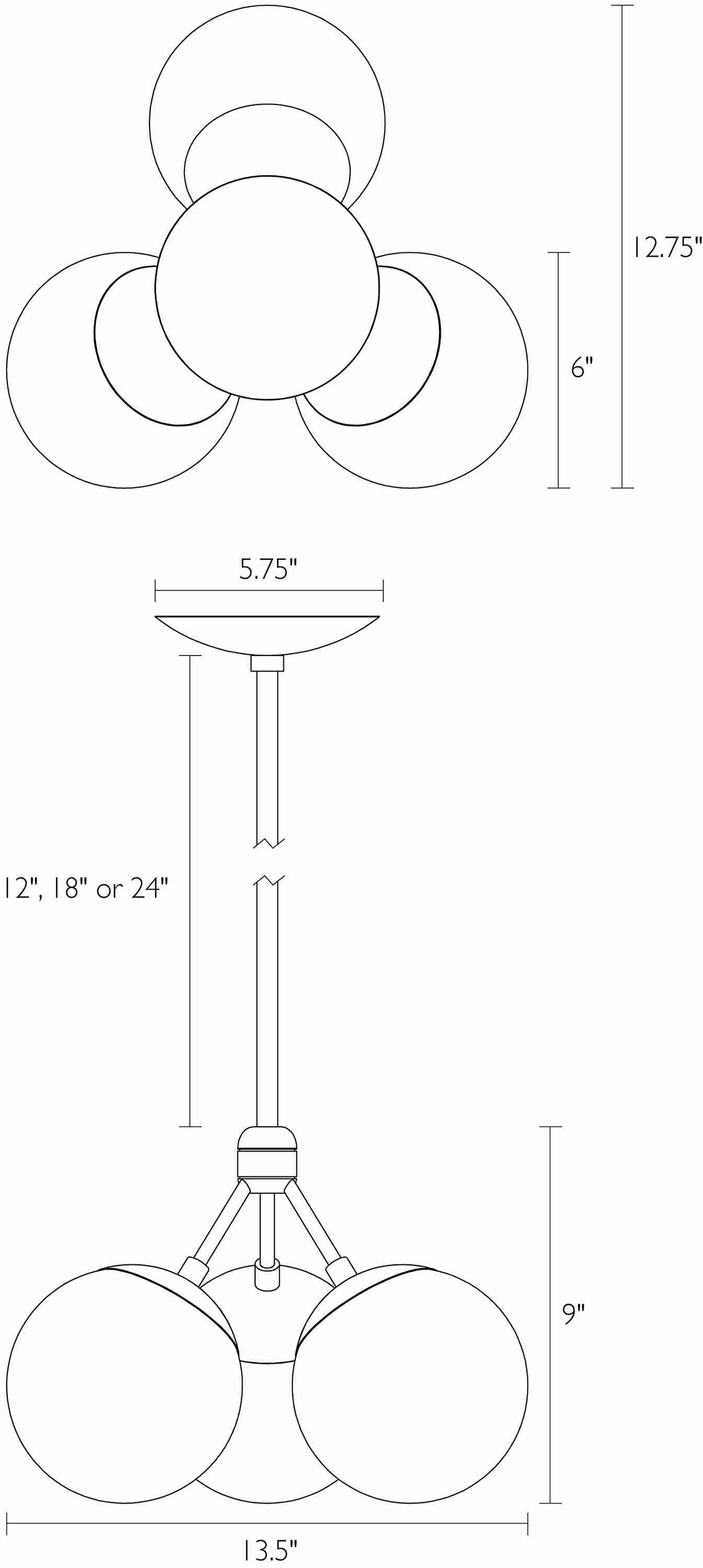 Dimension illustration of Triton chandelier.