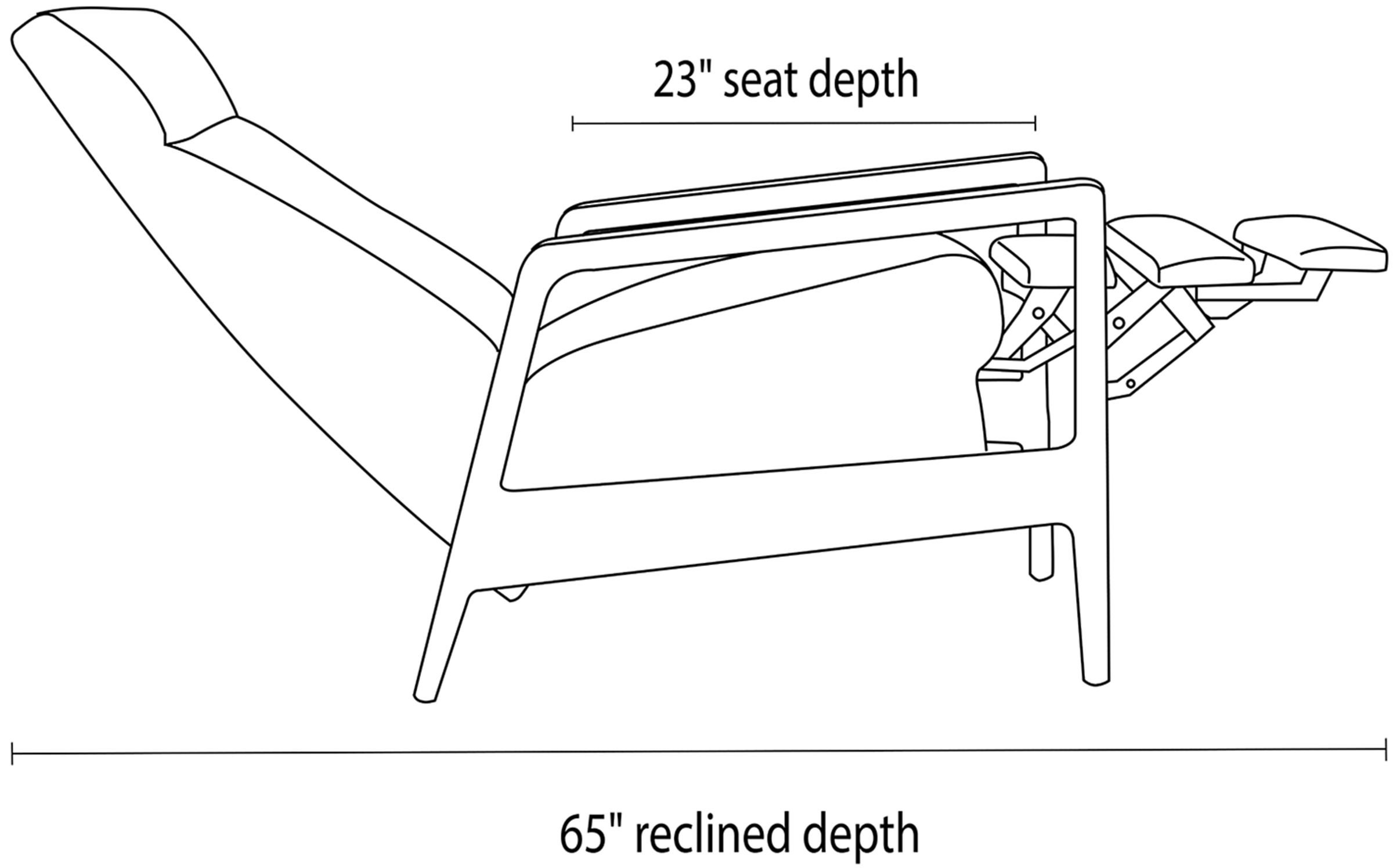 Side view dimension illustration of Westport recliner.