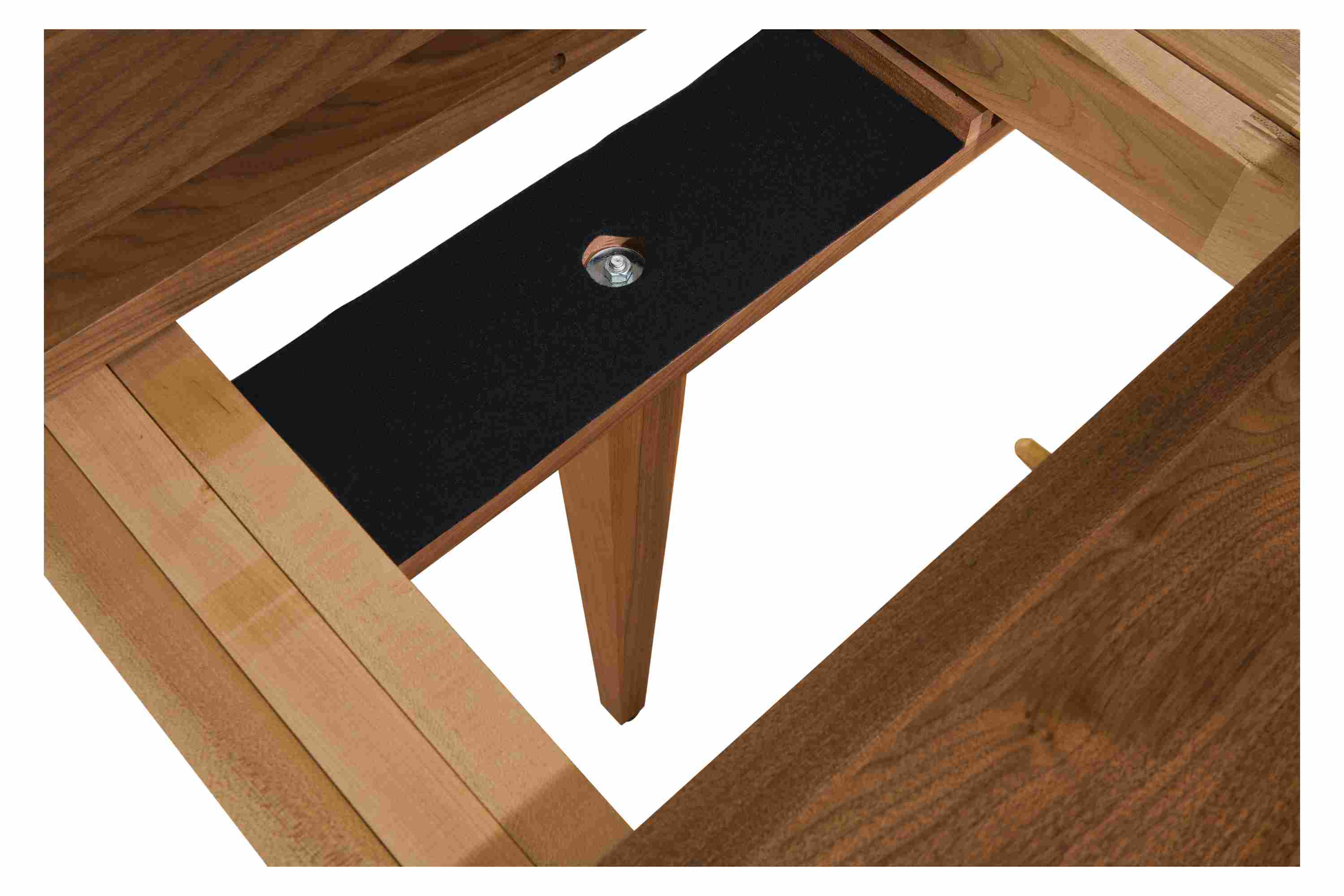 Open detail of Adams Custom Extension Table in Walnut.