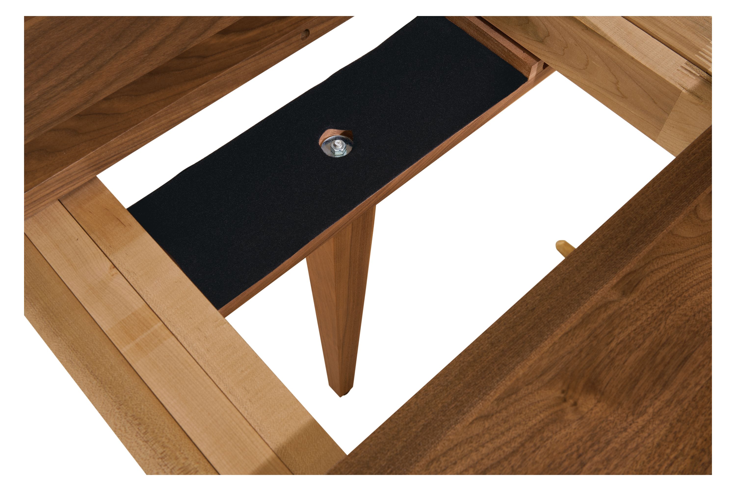 Open detail of Adams Custom Extension Table in Walnut.