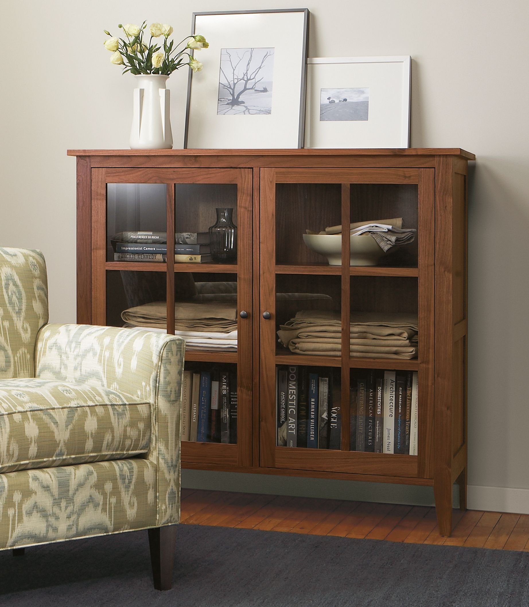 Adams 2-Door Glass Cabinet in Walnut