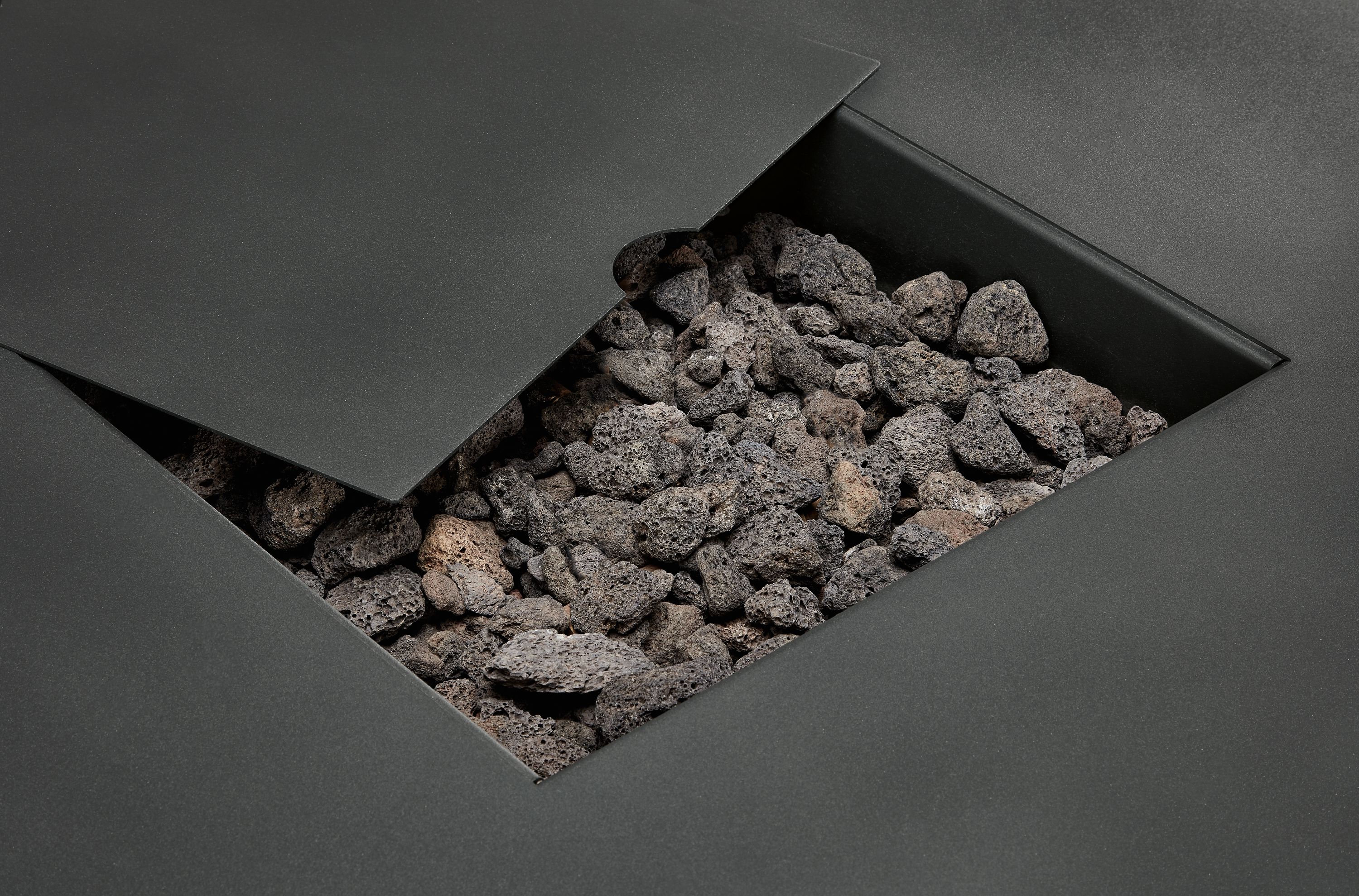 Detail of Adara outdoor fireplace.
