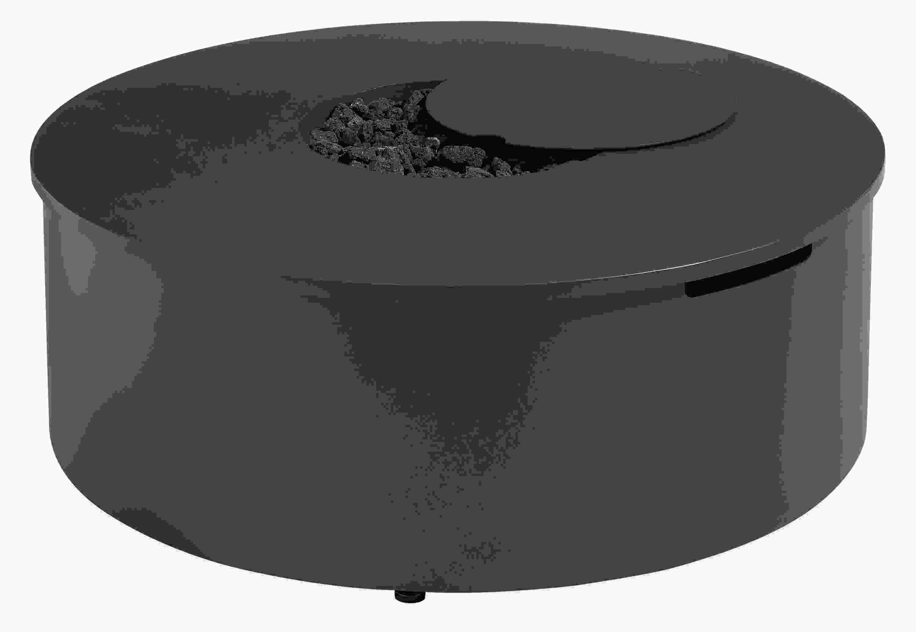 Adara 42-round Outdoor Fire Tablewith  lava rocks and lid.