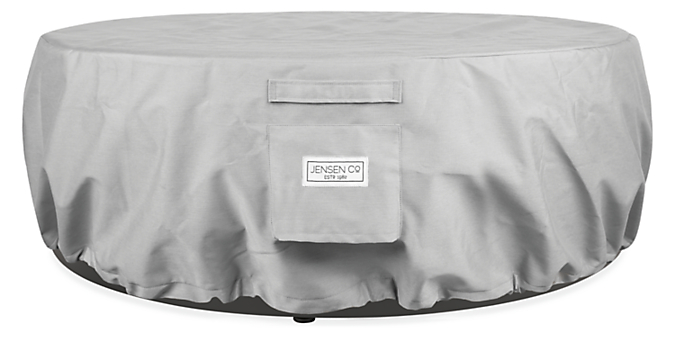 Front view of Adara 42-Round Outdoor Fire Table Cover in Grey