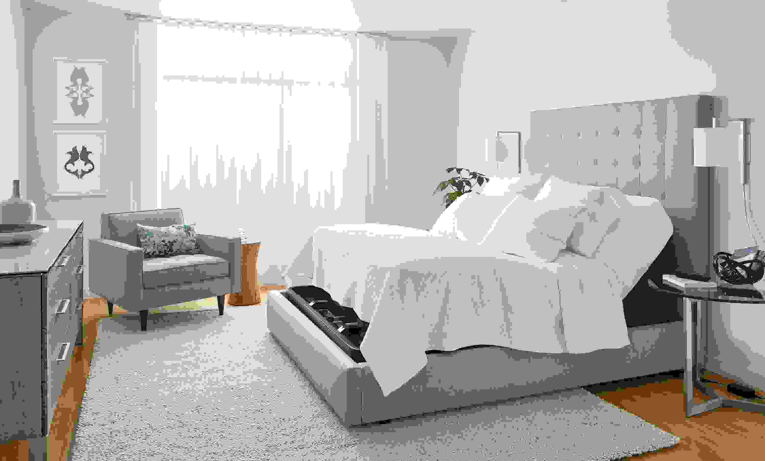 Side detail of adjustable mattress base extended.