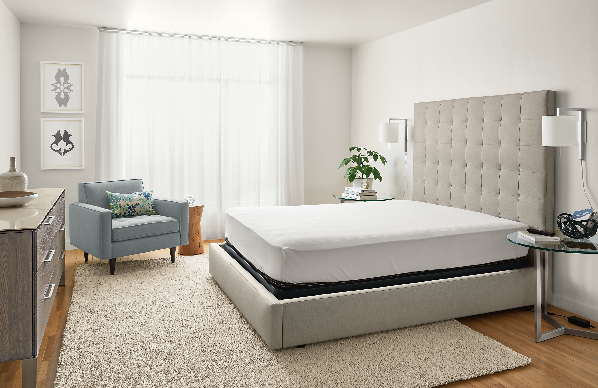 Adjustable mattress base in modern bedroom.