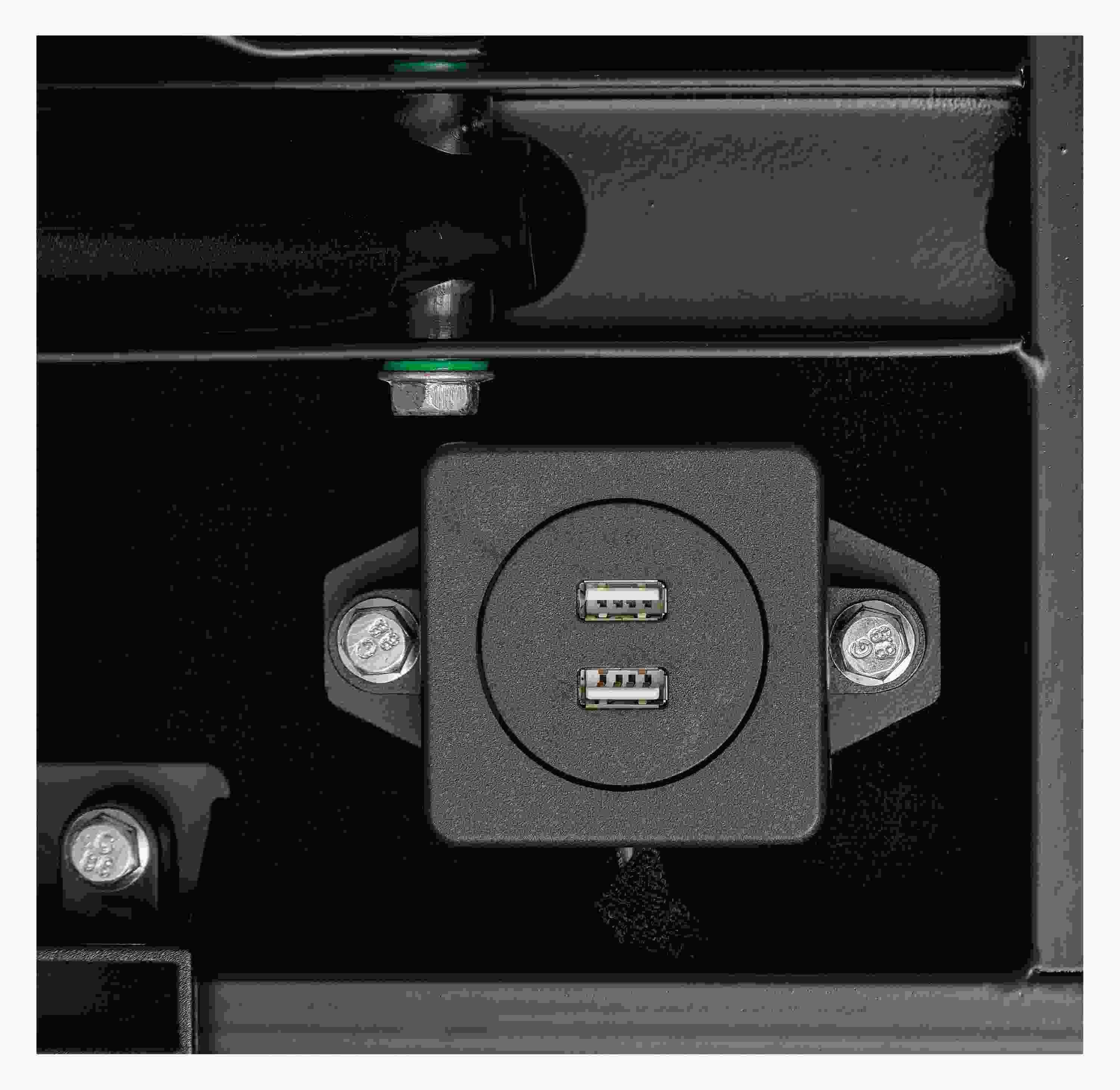 Detail of adjustable bed base USB ports.