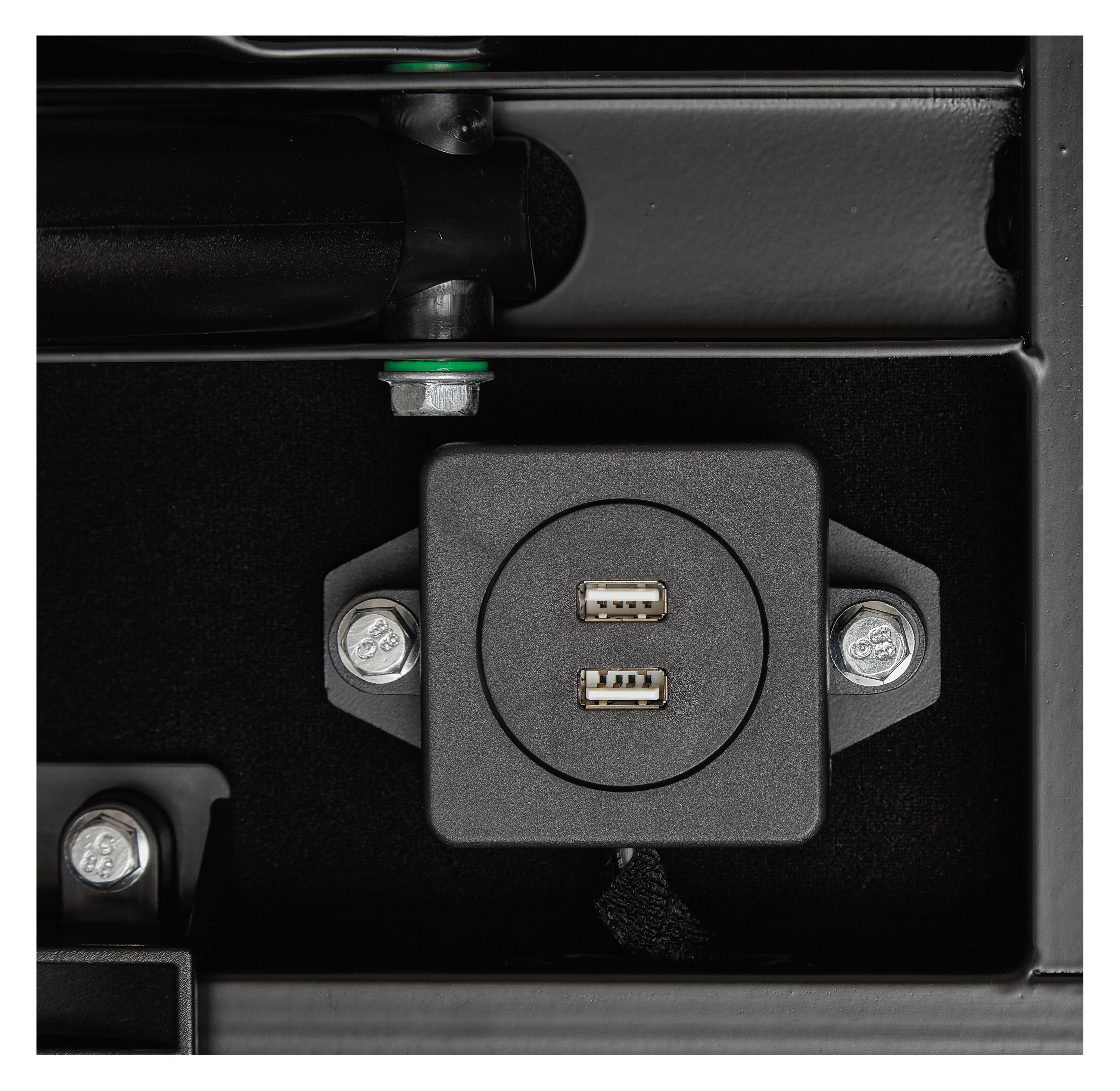 Detail of adjustable bed base USB ports.