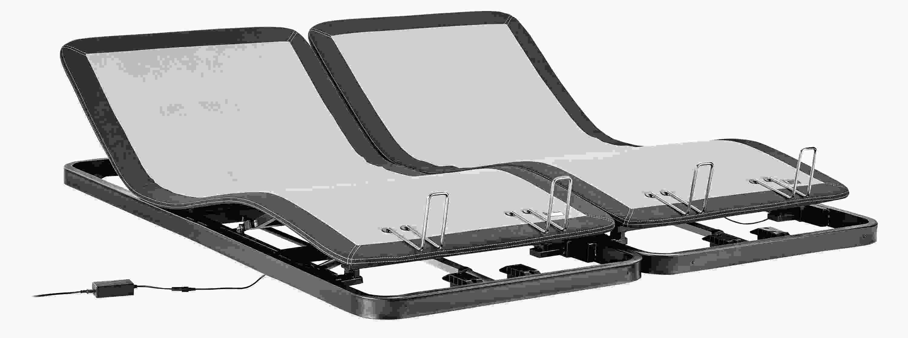 Detail of two split-king adjustable bed bases slightly raised.