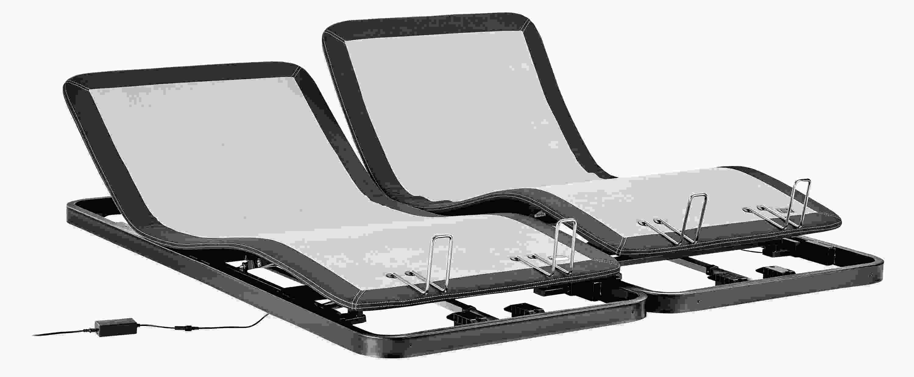 Detail of two split-king adjustable bed bases raised.