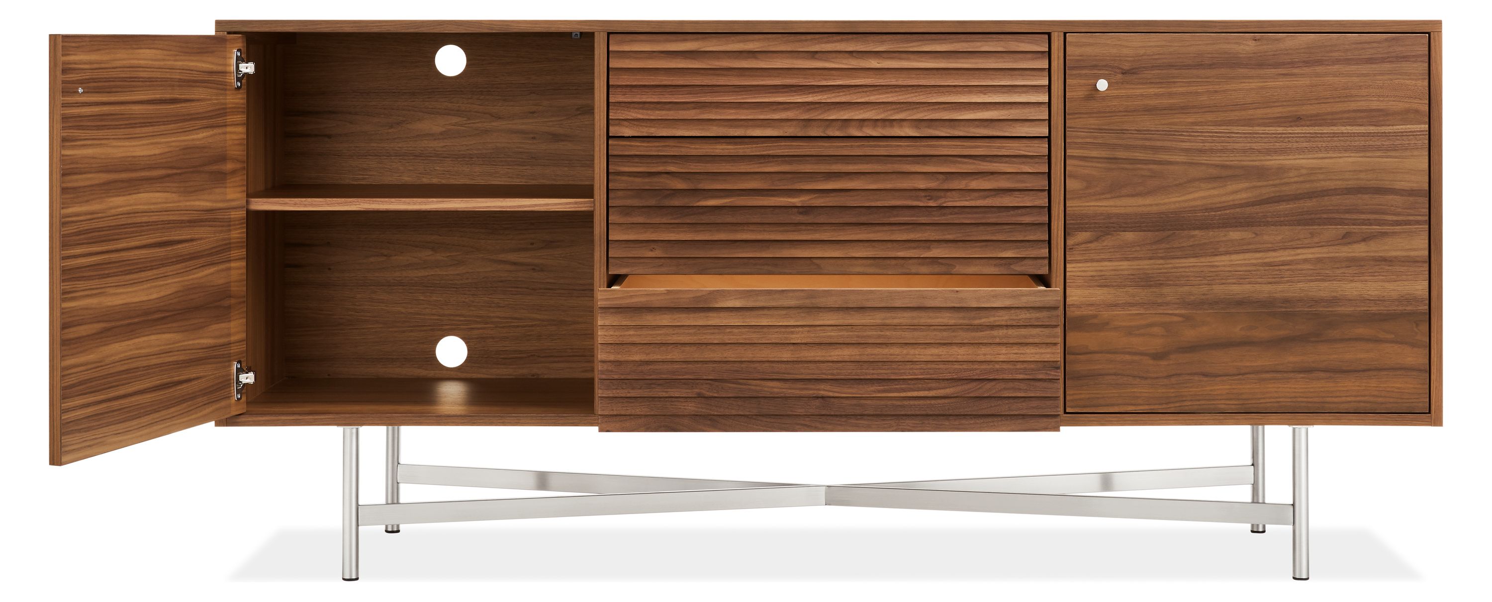 Detail of open Adrian storage cabinet.