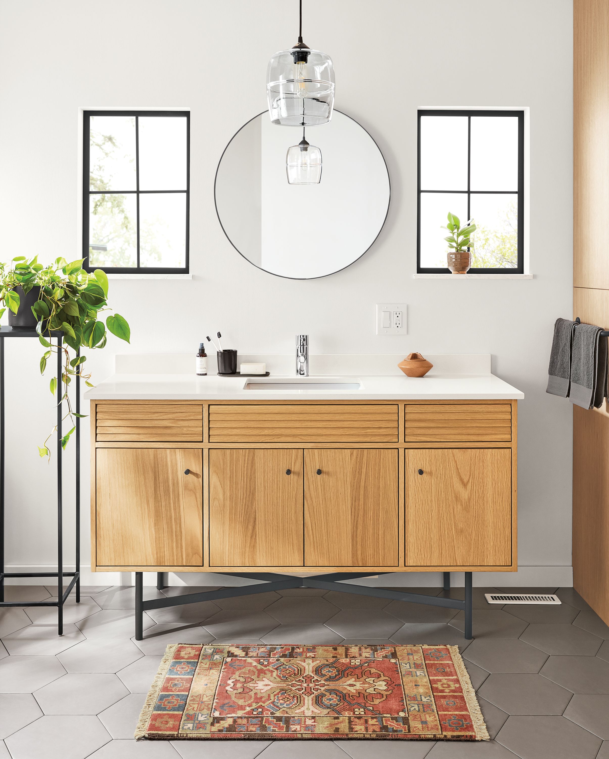 Detail of 60w Adrian vanity in oak.