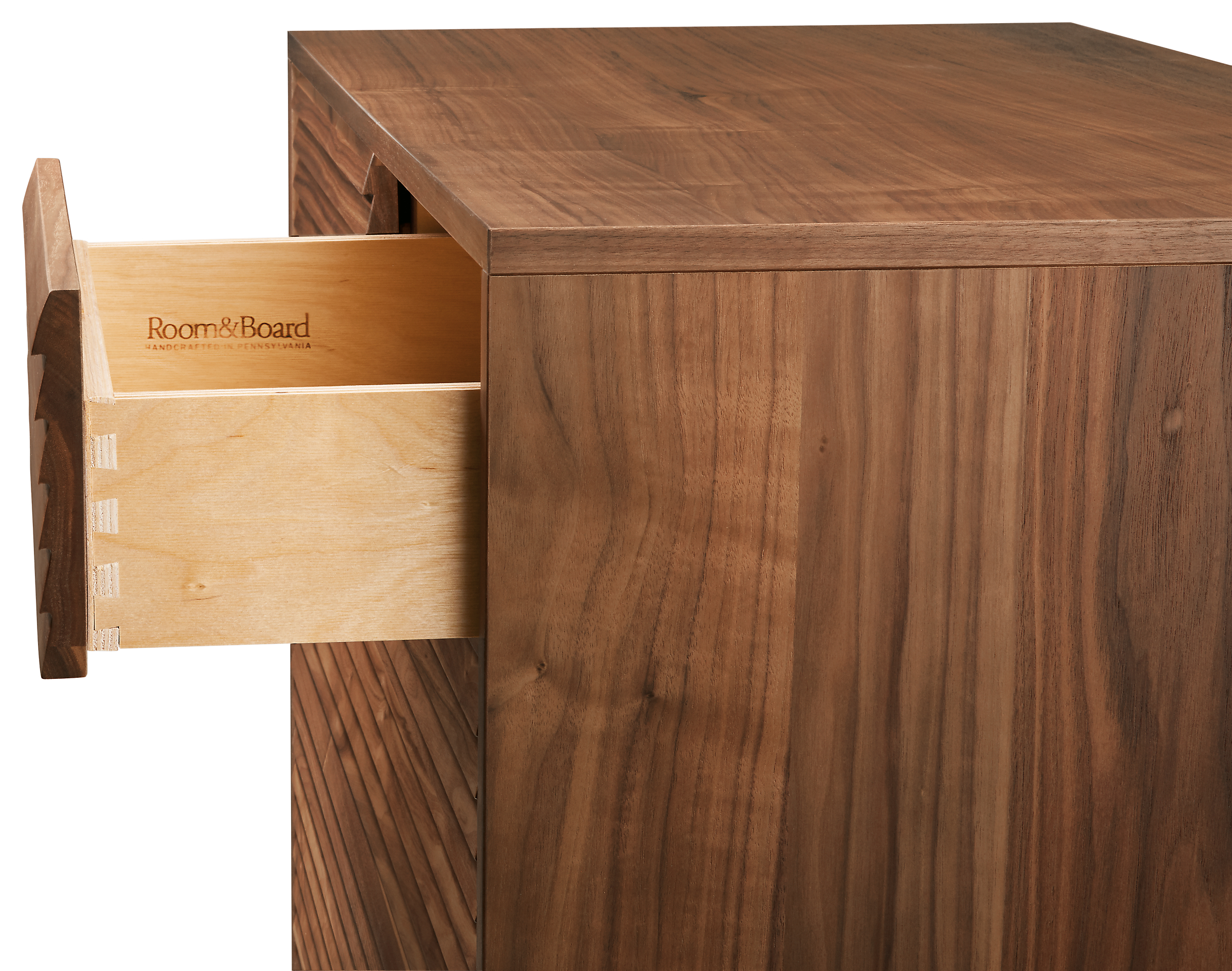 Side detail of open Adrian drawer.