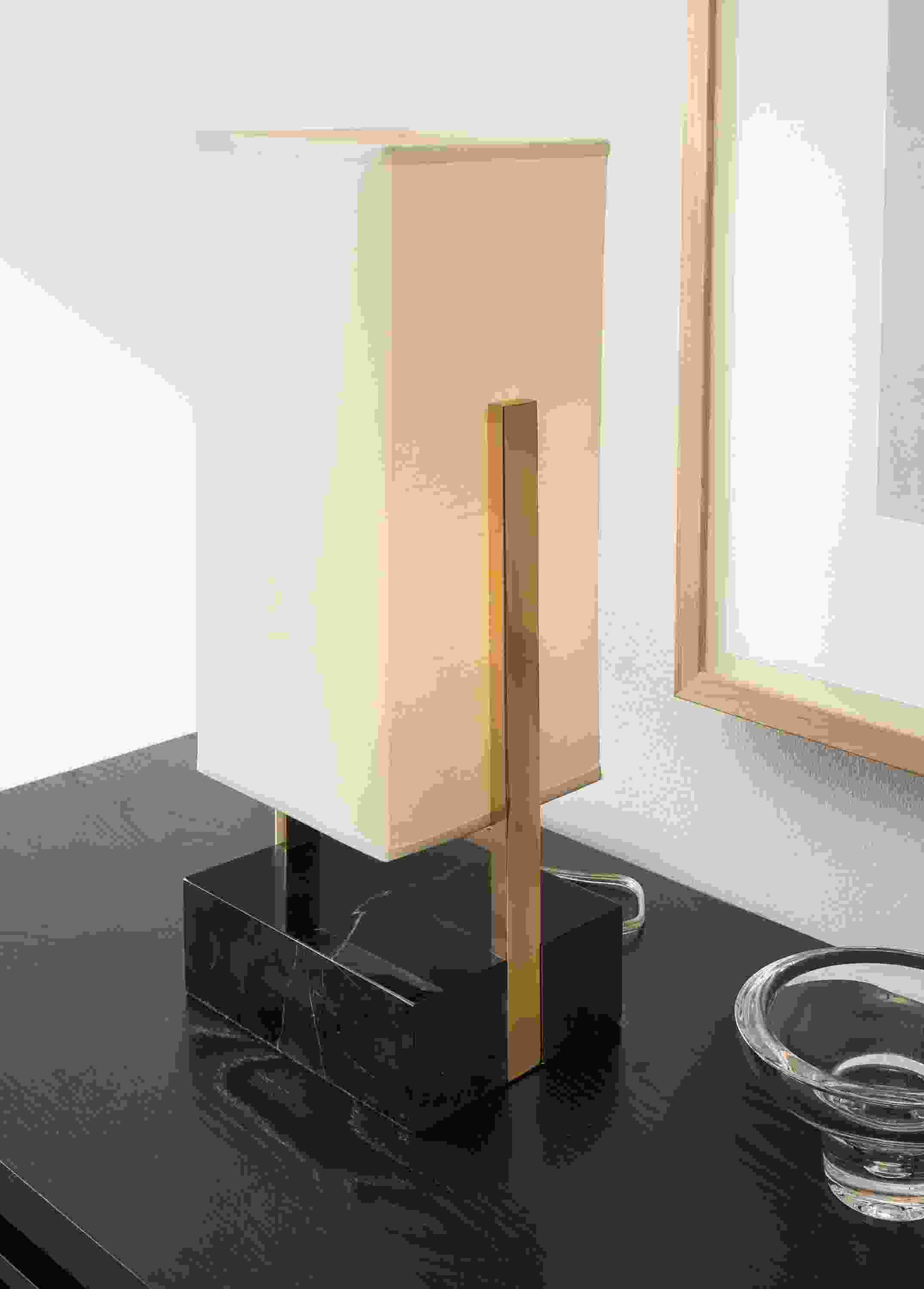 Adwell table lamp in black marbe with Ivory shade on a Coles dining cabinet in charcoal on ash.