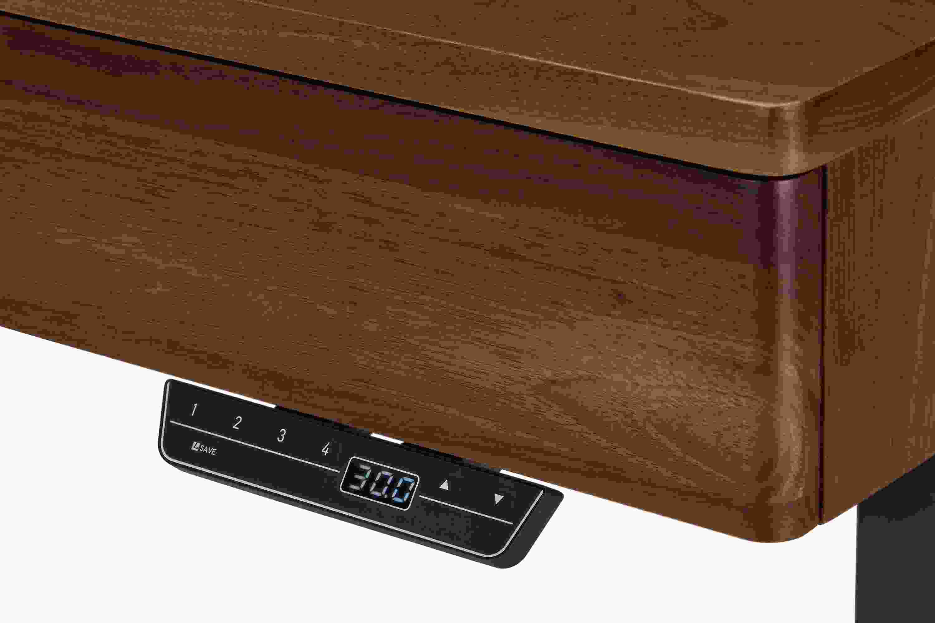 Detail of electronic control on Aedric adjustable standing desk.