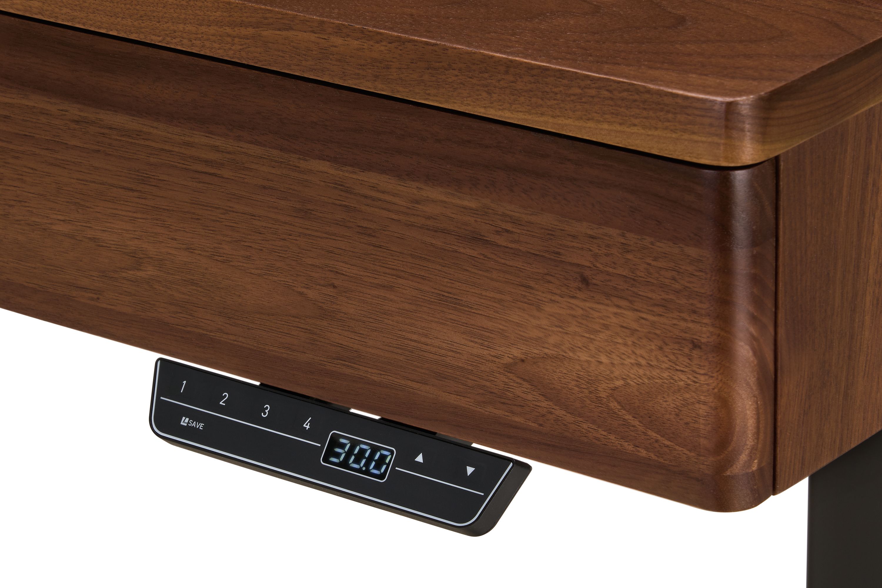 Detail of electronic control on Aedric adjustable standing desk.