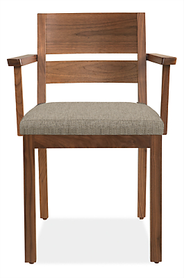 Front view of Afton counter stool in walnut with fabric seat.