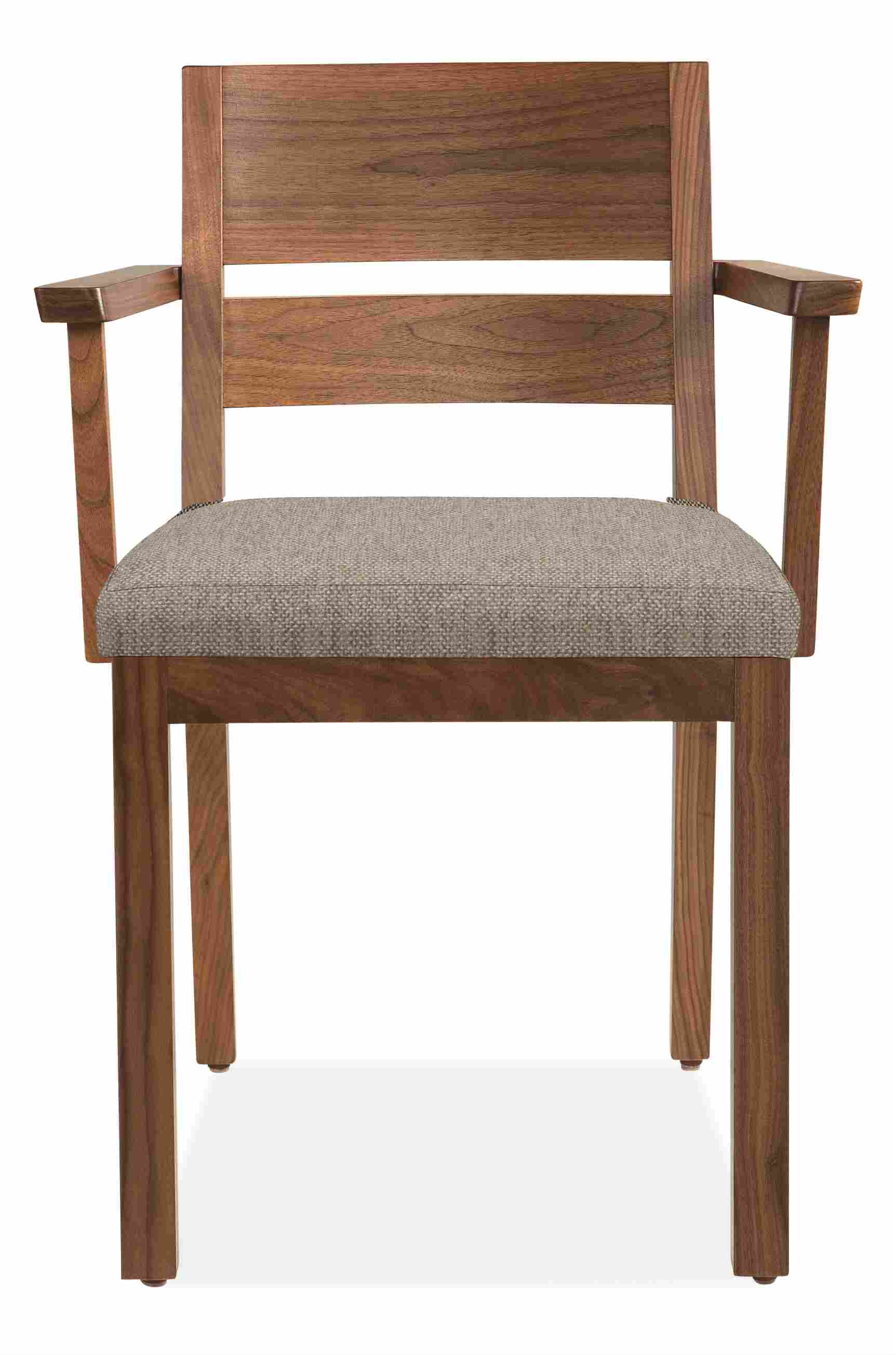 Front view of Afton counter stool in walnut with fabric seat.
