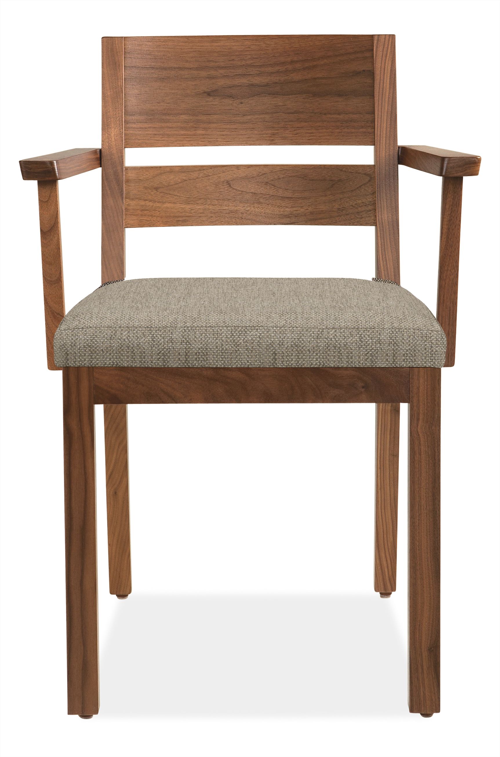 Front view of Afton counter stool in walnut with fabric seat.