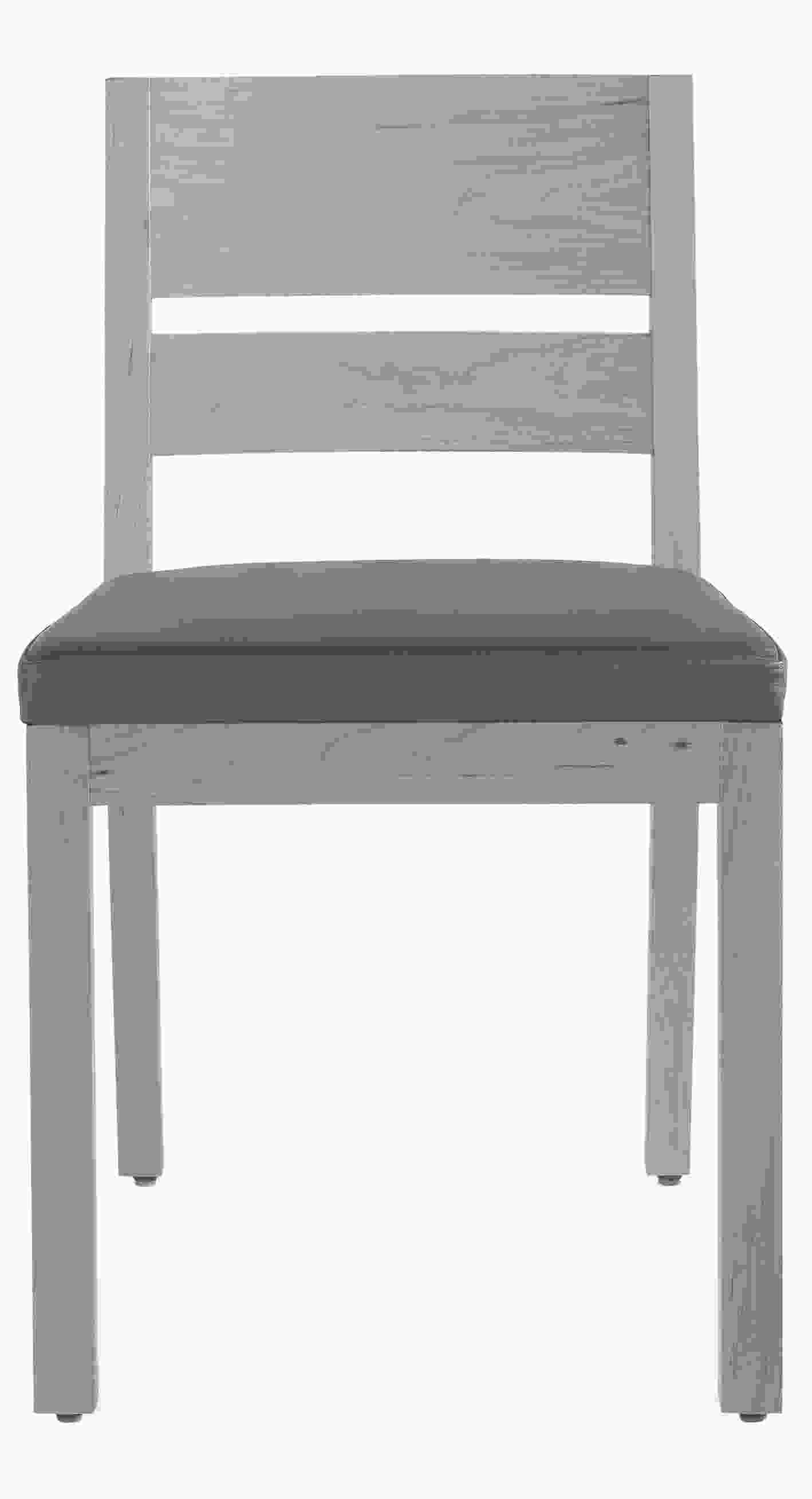 Front view of Afton Side Chair in  Shell and Pistel Grey Leather.