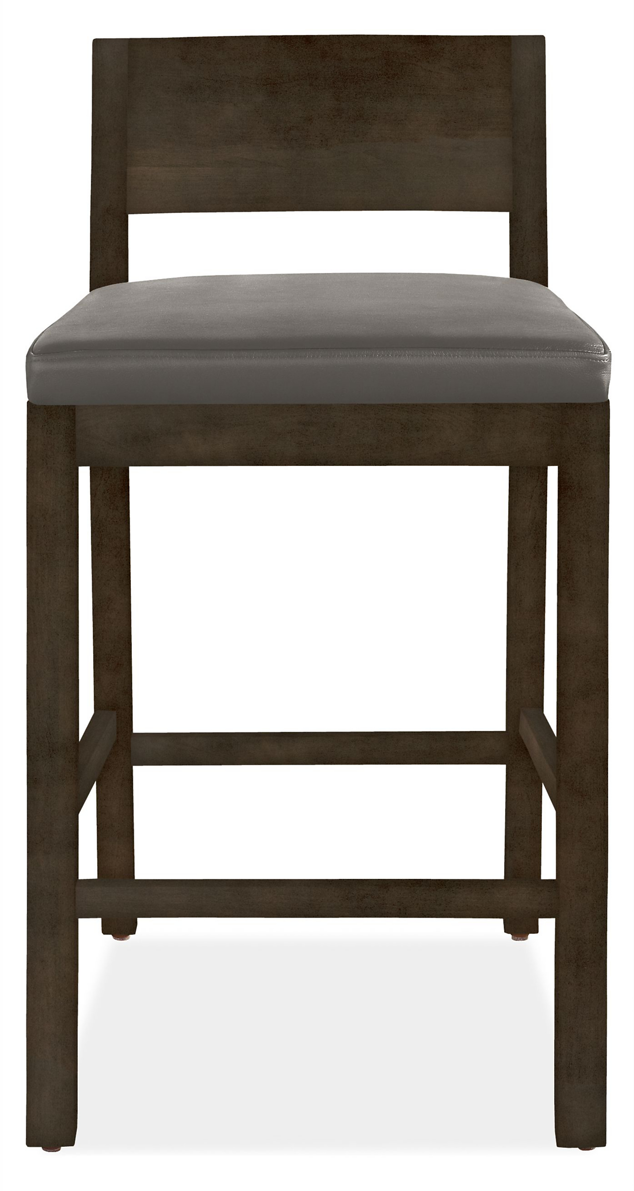 Front view of Afton counter stool in charcoal with leather seat.