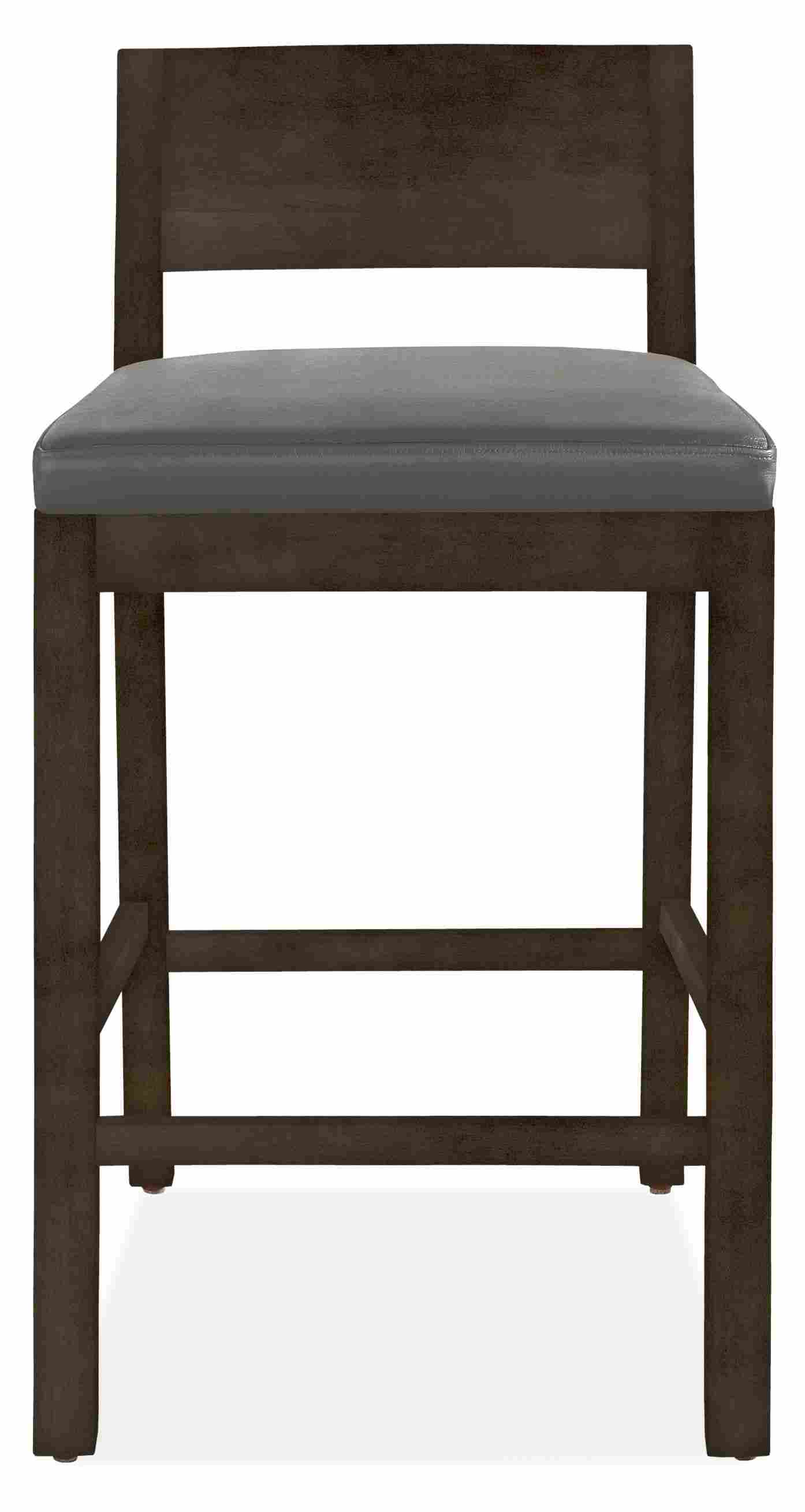Front view of Afton counter stool in charcoal with leather seat.