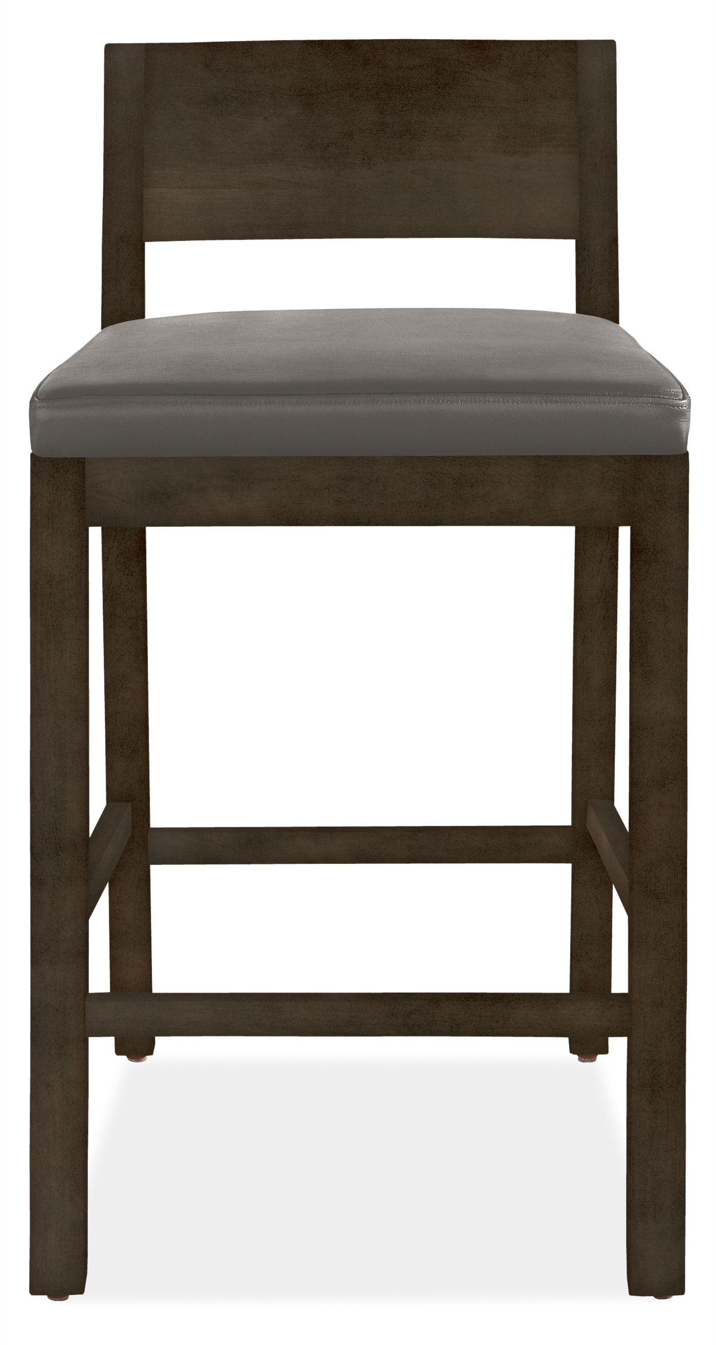 Front view of Afton counter stool in charcoal with leather seat.