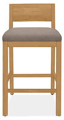 Front view of Afton counter stool in white oak with fabric seat.