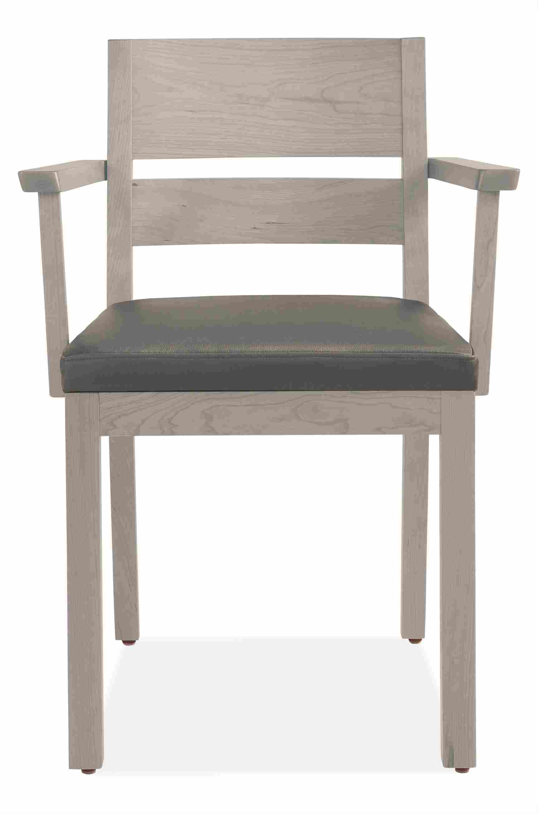 Front view of Afton arm chair in shell with leather seat.