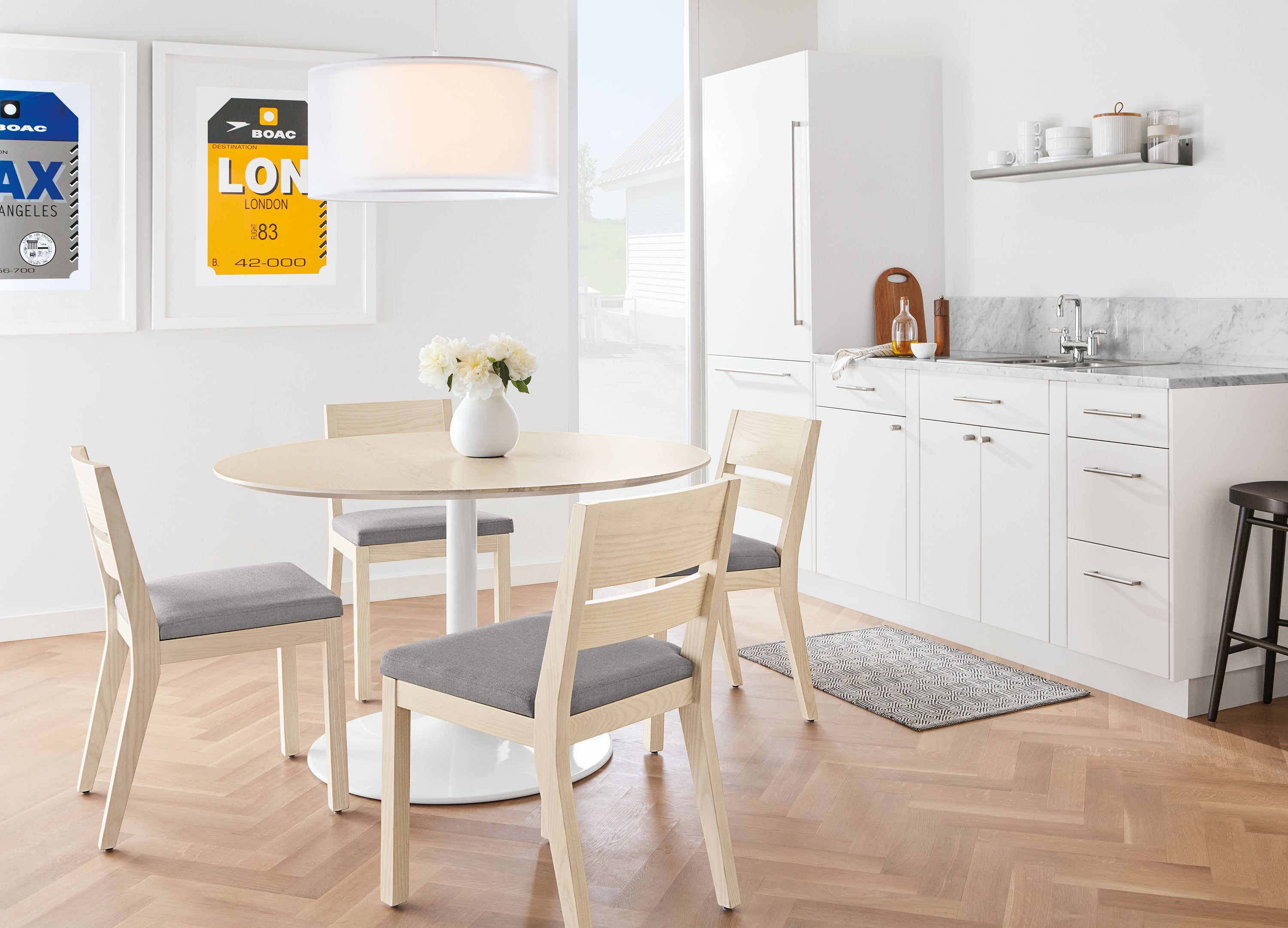 Detail of four Afton side chairs in small kitchen.