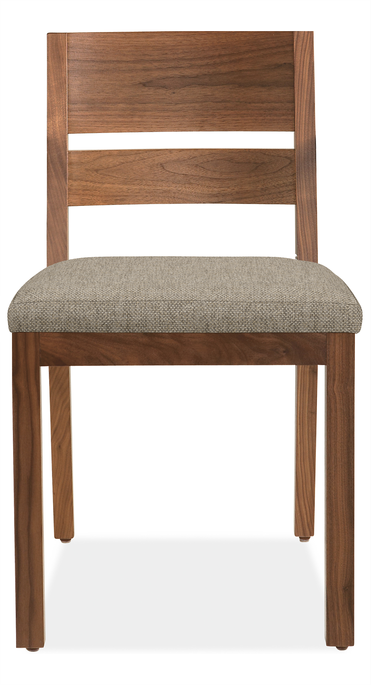 Front view of Afton side chair in walnut with fabric seat.