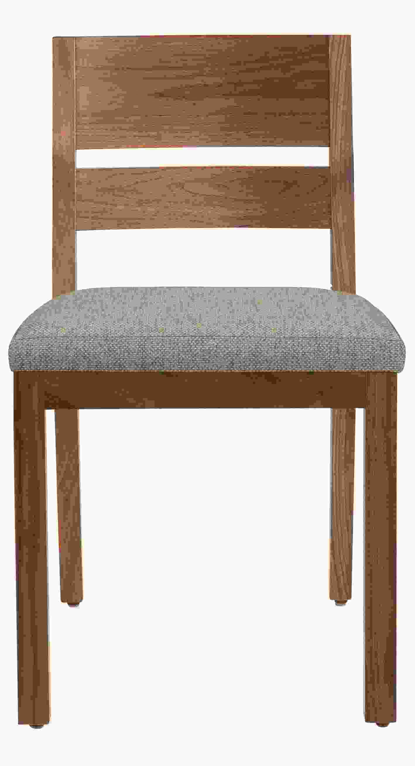 Front view of Afton side chair in walnut with fabric seat.