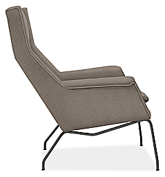 Side view of Aidan Chair in Tatum Fog with Natural Steel base.