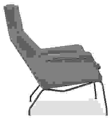 Side view of Aidan Chair in Tatum Fog with Natural Steel base.