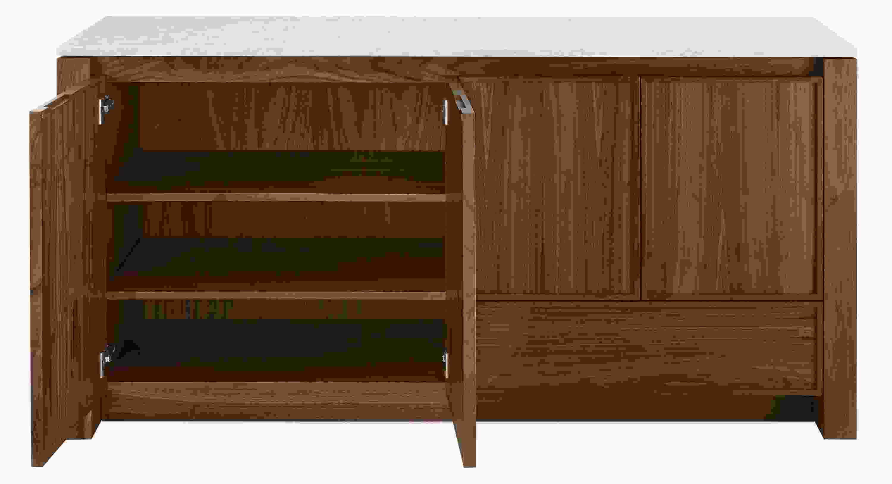 Open double door detail of Amherst 72-wide Kitchen Island.