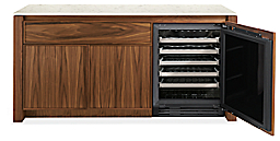Amherst 72-wide Storage Cabinet with Wine Refrigerator in walnut.