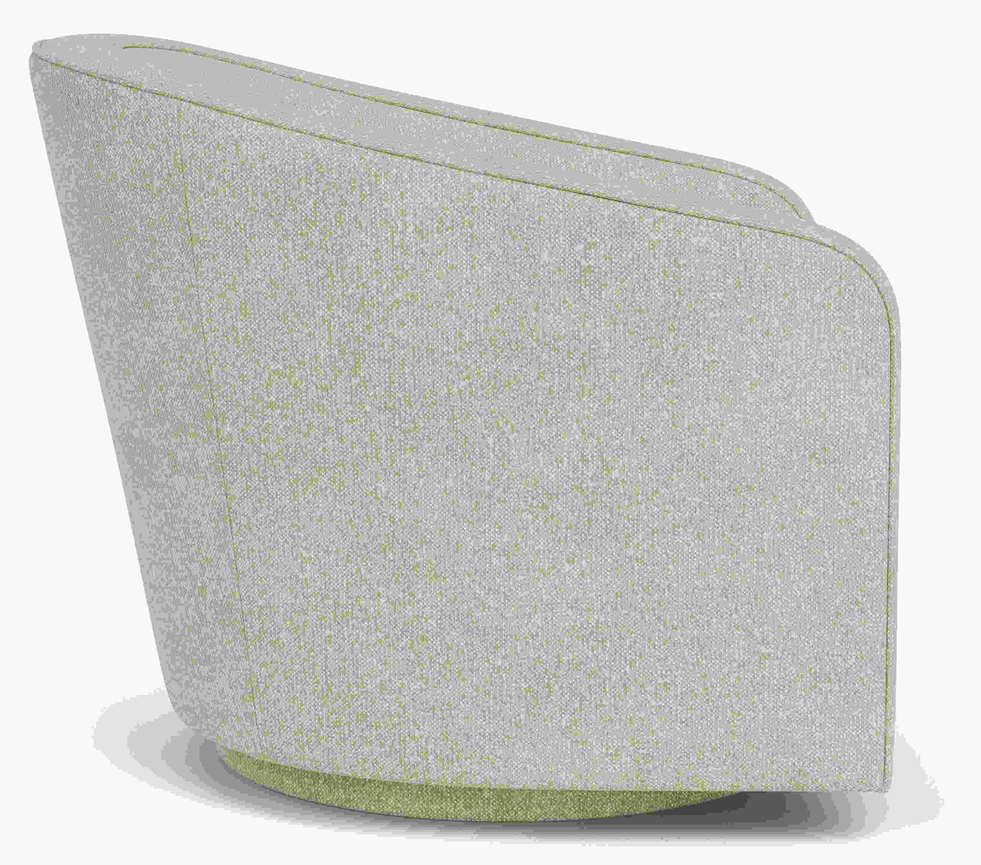 Side view of Amos swivel chair in Conley natural fabric.